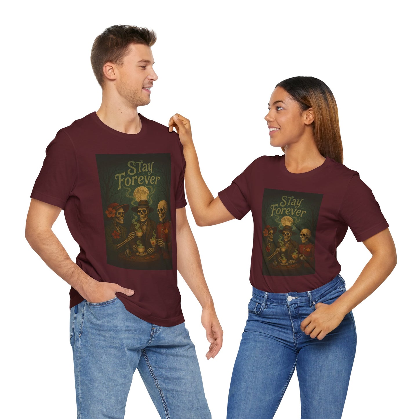 Stay Forever Halloween T-Shirt, Unisex Jersey Tee for Spooky Season, Day of the Dead, Casual Wear, Unique Gift Idea