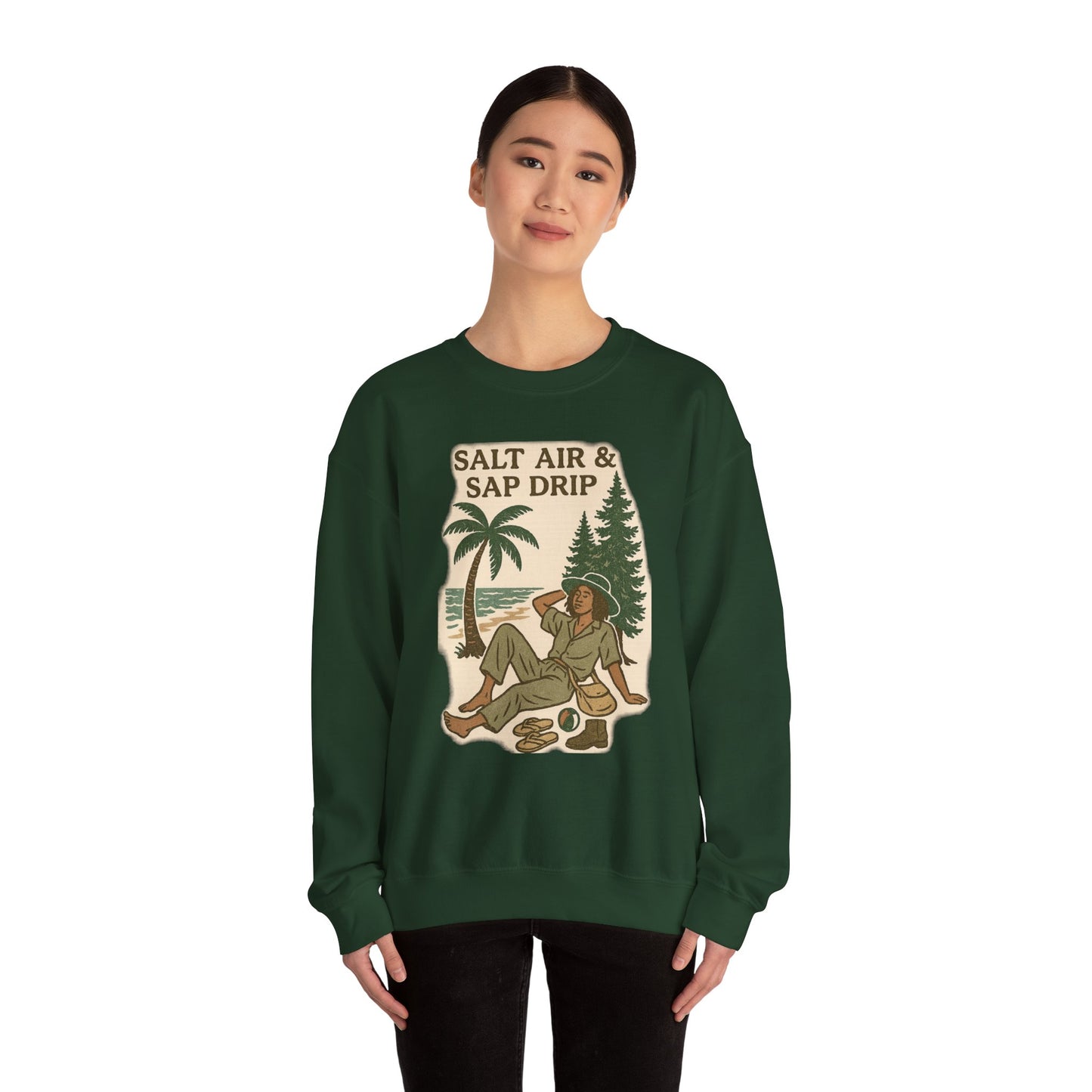 Cozy Beach Vibes Sweatshirt - Salt Air & Sap Drip Unisex Crewneck, Summer Casual Wear, Gift for Nature Lovers, Beach Trip Essentials