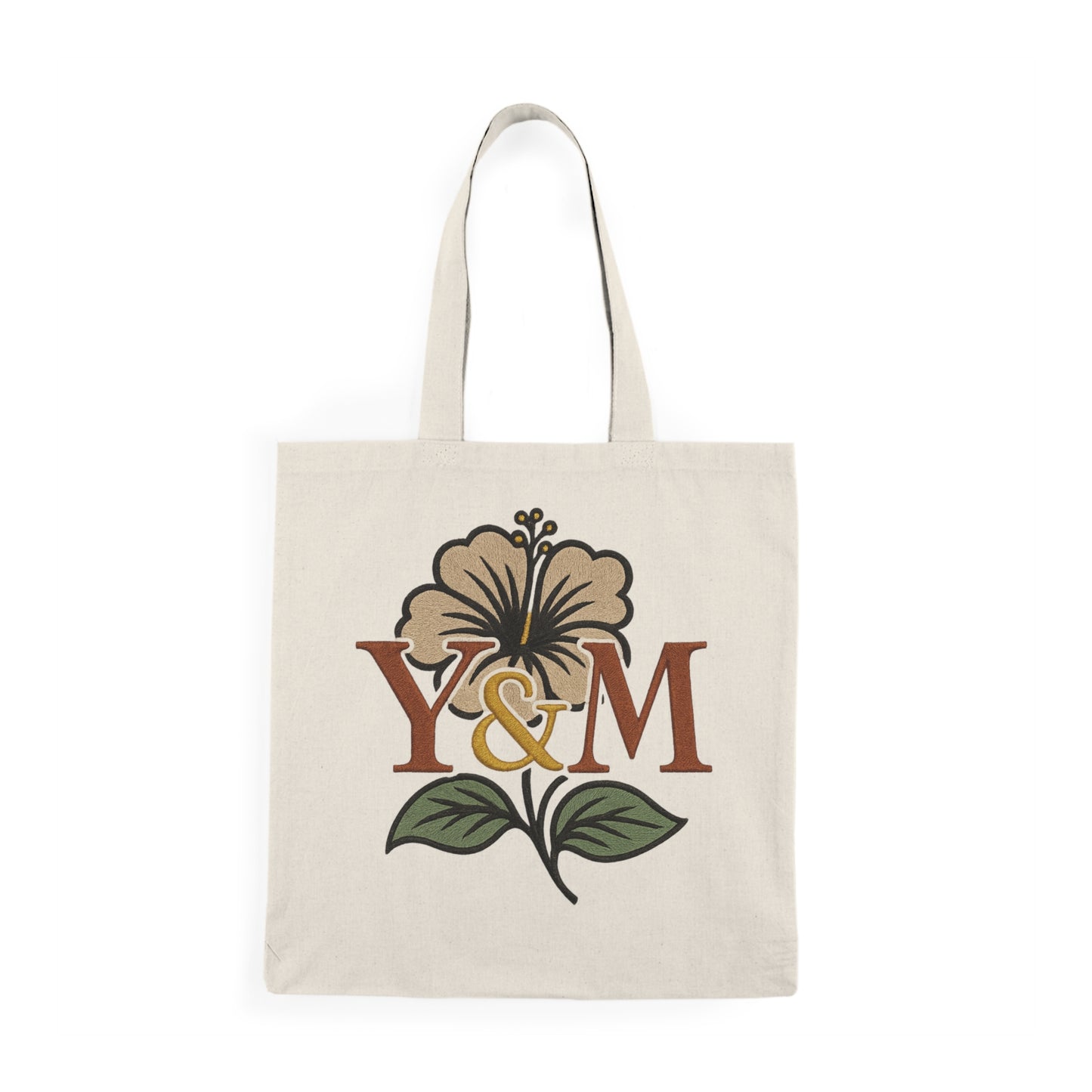 Natural Floral Tote Bag with Y&M Monogram, Eco-Friendly Grocery Bag, Gift for Her, Boho Style, Reusable Shopping Bag