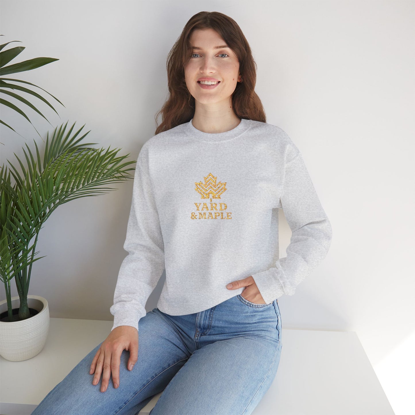 Cozy Unisex Crewneck Sweatshirt with Embroidered Leaf Design, Perfect for Fall, Thanksgiving, Casual Outings, Friends and Family Gatherings, Gifts