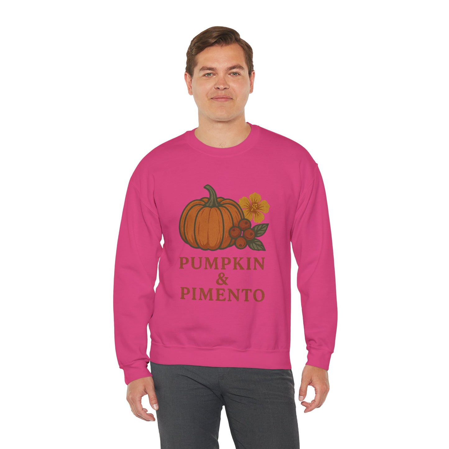 Pumpkin & Pimento Crewneck Sweatshirt, Cozy Fall Sweatshirt, Unisex Autumn Apparel, Thanksgiving Gift, Seasonal Fashion