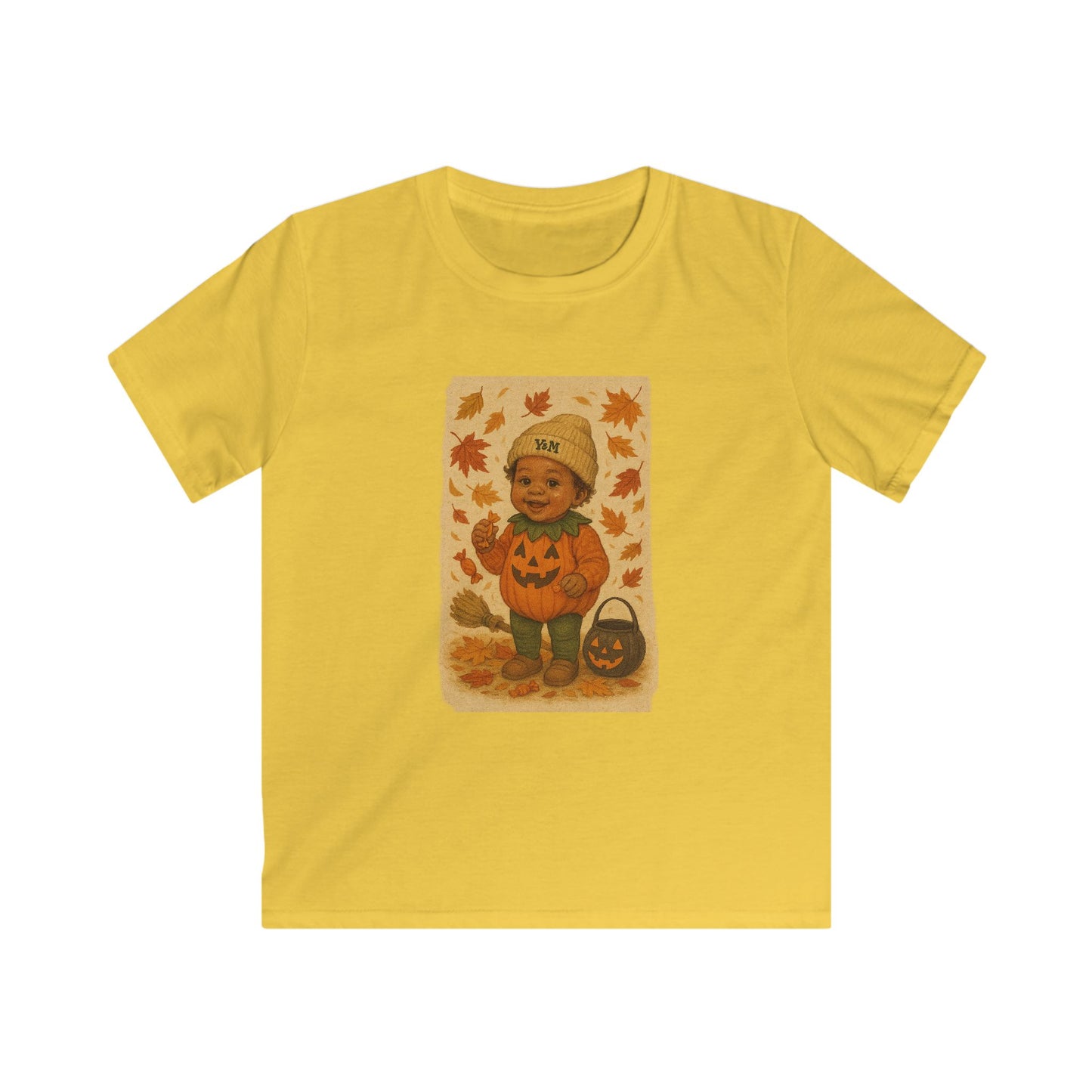 Vintage Halloween Kids Tee, Autumn Casual Wear, Trick or Treat T-Shirt, Perfect for Fall Celebrations, Cute Pumpkin Design
