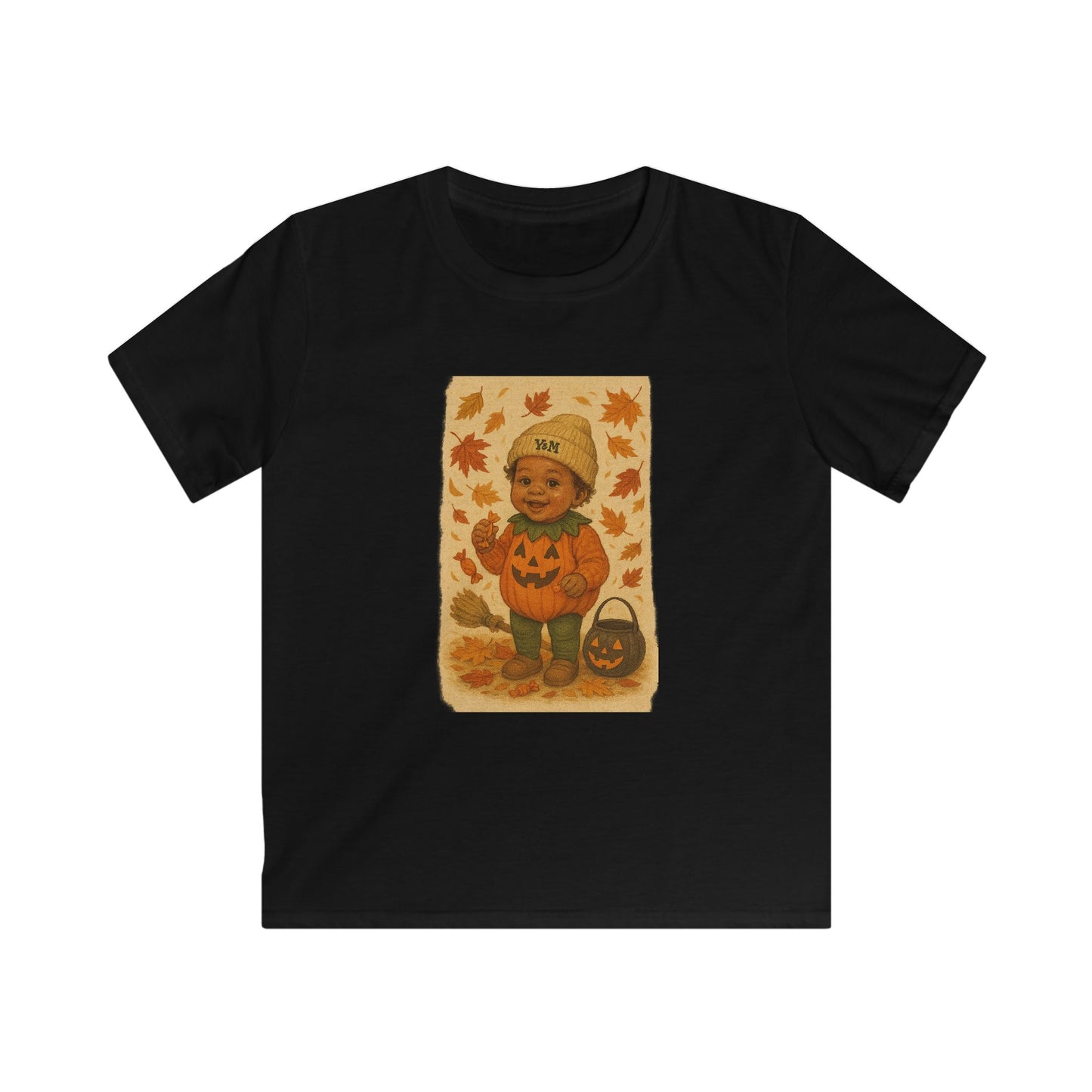 Vintage Halloween Kids Tee, Autumn Casual Wear, Trick or Treat T-Shirt, Perfect for Fall Celebrations, Cute Pumpkin Design