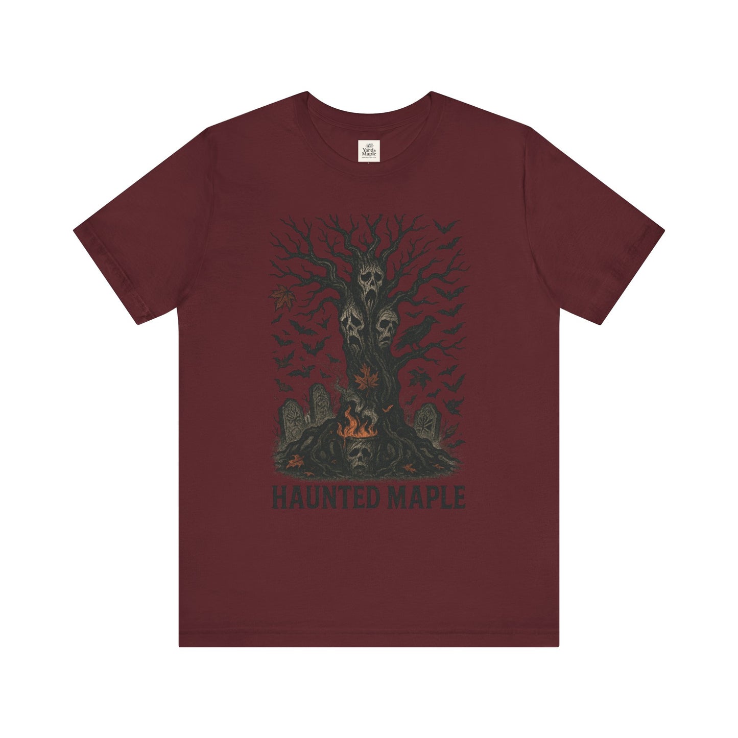 Haunted Maple Tee - Unisex Jersey Short Sleeve T-Shirt for Fall, Halloween, Spooky Vibe, Ghost Lovers, Unique Gift