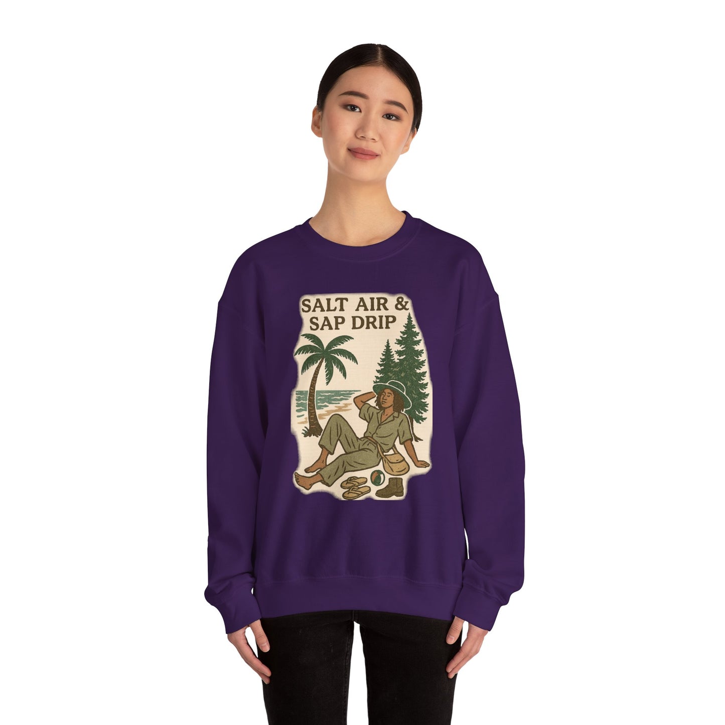 Cozy Beach Vibes Sweatshirt - Salt Air & Sap Drip Unisex Crewneck, Summer Casual Wear, Gift for Nature Lovers, Beach Trip Essentials