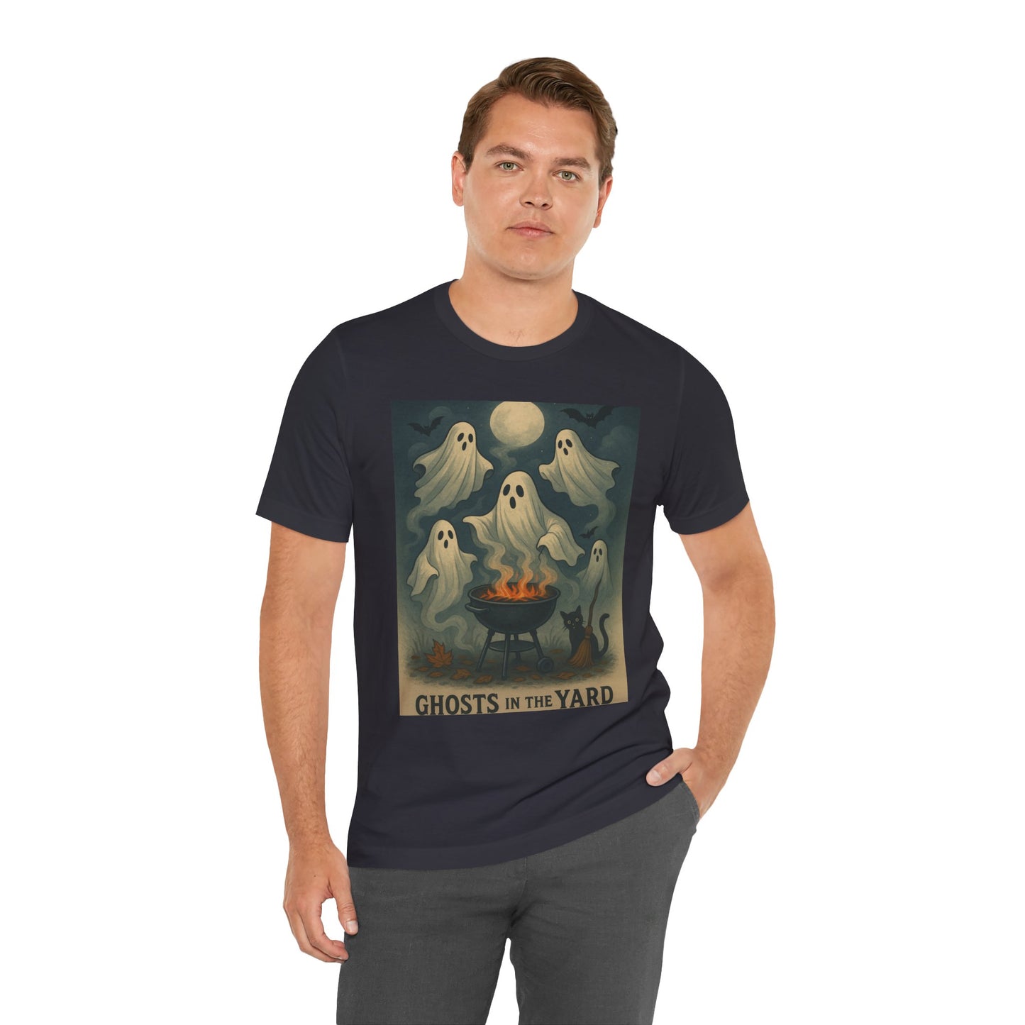 Ghosts in the Yard Tee - Spooky Unisex Short Sleeve Shirt, Halloween Shirt, Ghost Design, Casual Halloween Wear, Gift for Ghost Lovers