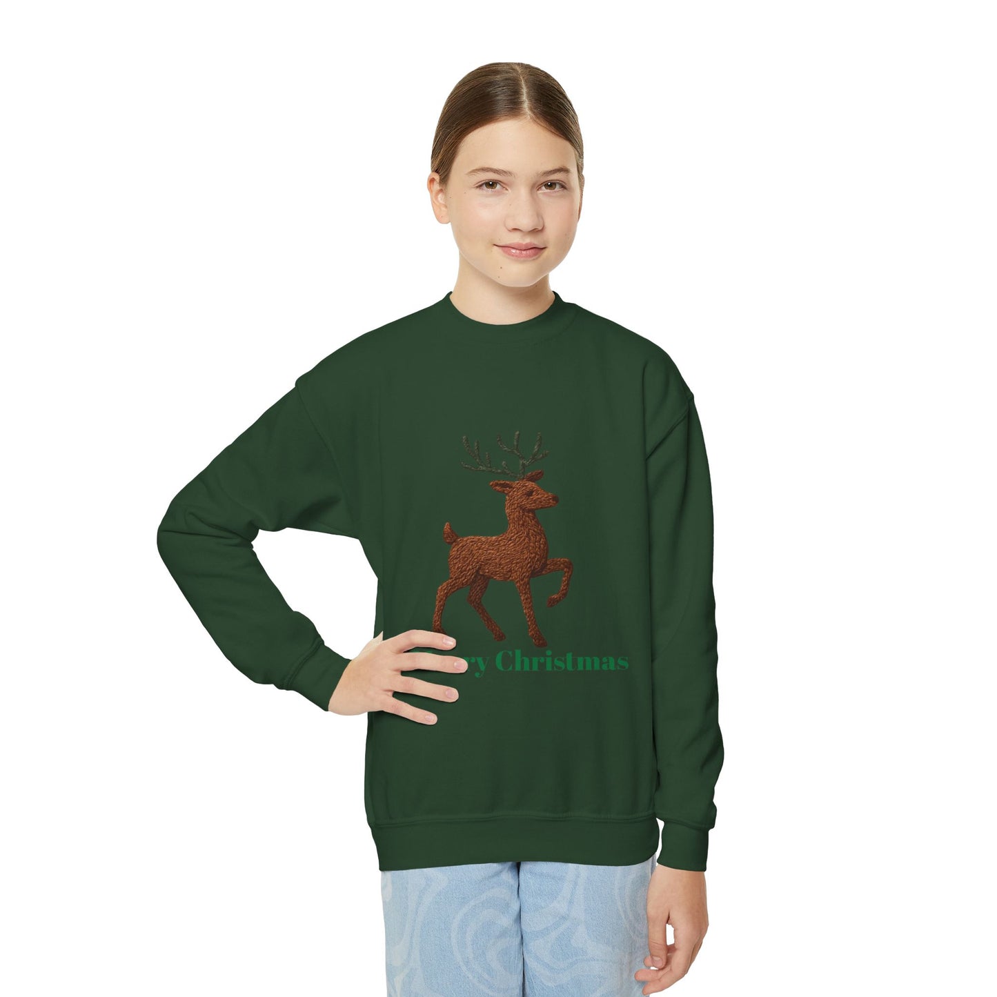 Christmas Reindeer Youth Crewneck Sweatshirt, Holiday Sweater, Winter Fashion, Kids Christmas Gift, Merry Christmas Apparel