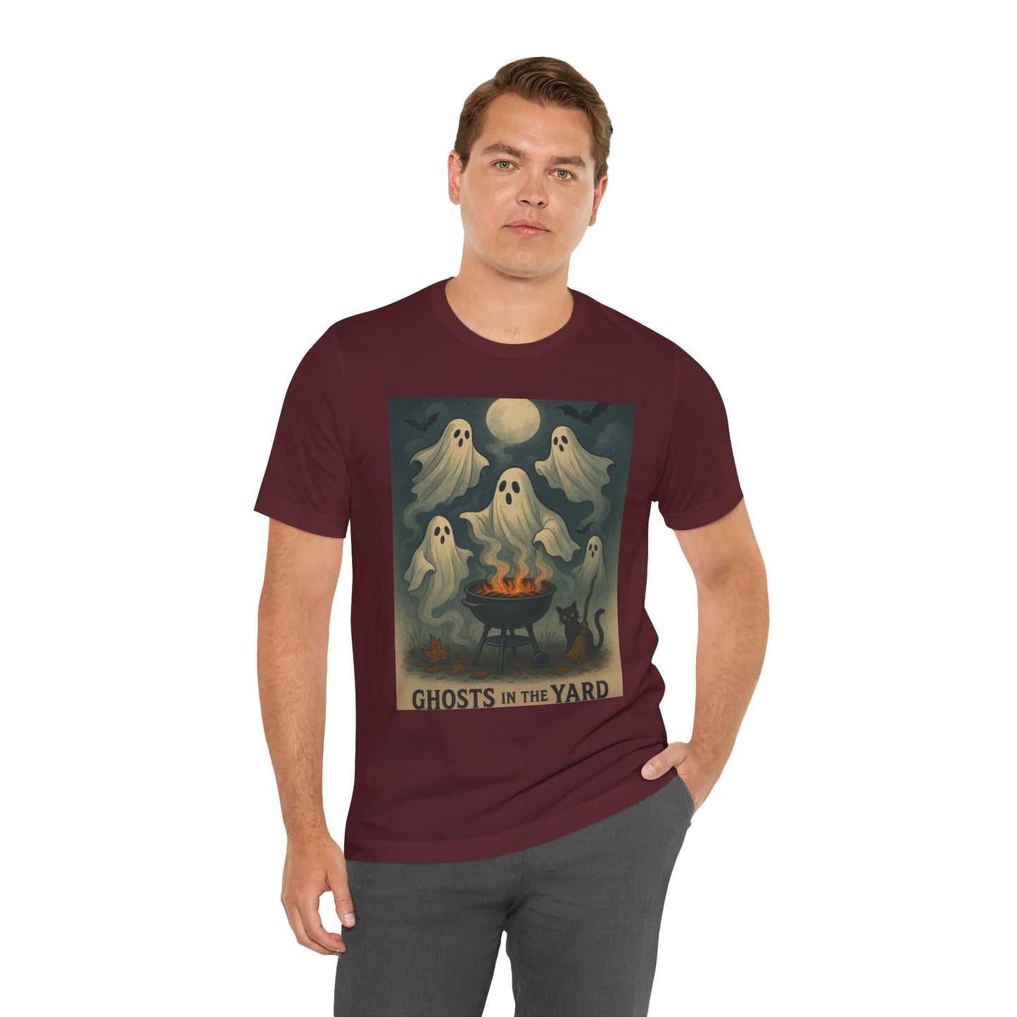 Ghosts in the Yard Tee - Spooky Unisex Short Sleeve Shirt, Halloween Shirt, Ghost Design, Casual Halloween Wear, Gift for Ghost Lovers