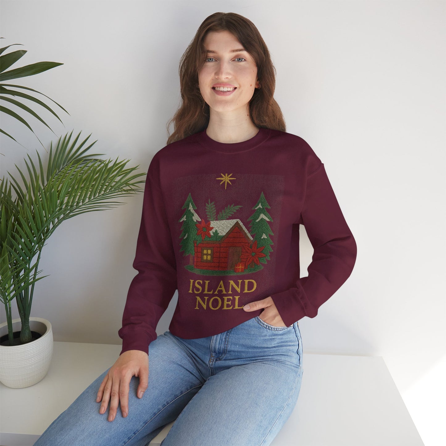 Cozy Holiday Sweatshirt - Island Noel Design, Unisex Christmas Crewneck, Winter Apparel, Gift for Him/Her, Seasonal Fashion