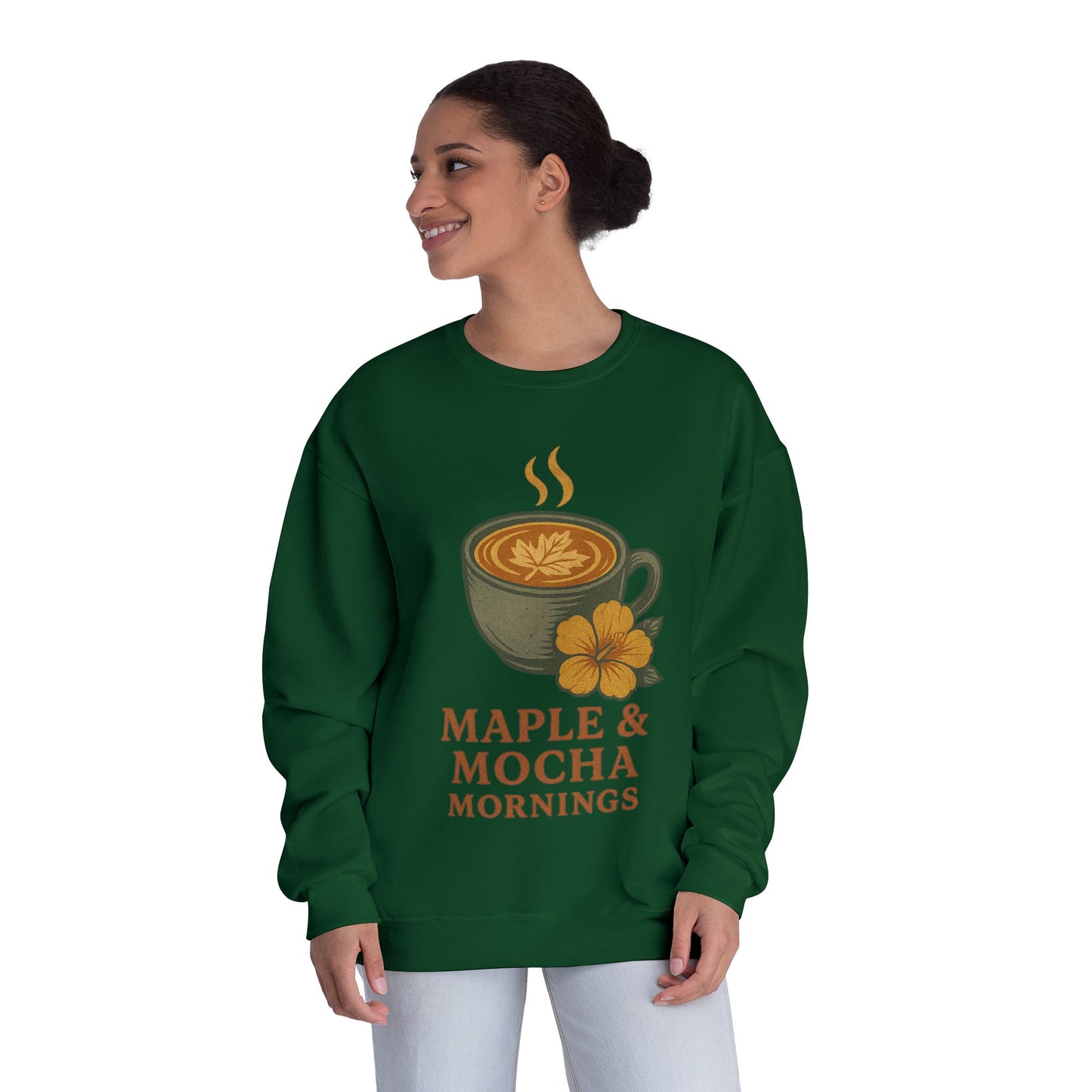 Cozy Coffee Sweatshirt - Maple & Mocha Mornings Unisex Crewneck, Warm Gift for Coffee Lovers, Casual Fall Fashion, Weekend Relaxation