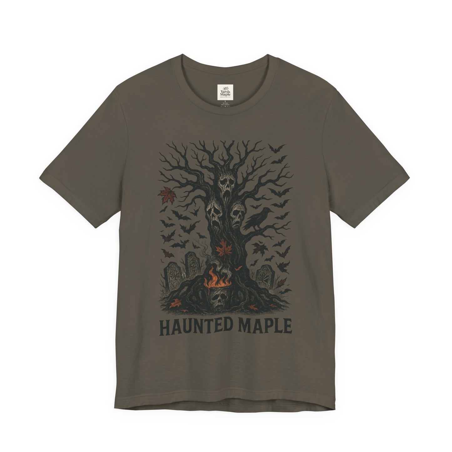 Haunted Maple Tee - Unisex Jersey Short Sleeve T-Shirt for Fall, Halloween, Spooky Vibe, Ghost Lovers, Unique Gift