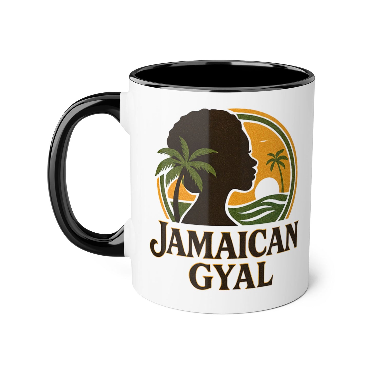 Jamaican Gyal Accent Mug, 11oz Coffee Cup, African Heritage Gift, Tropical Drinkware, Caribbean Inspiration, Black Woman Art