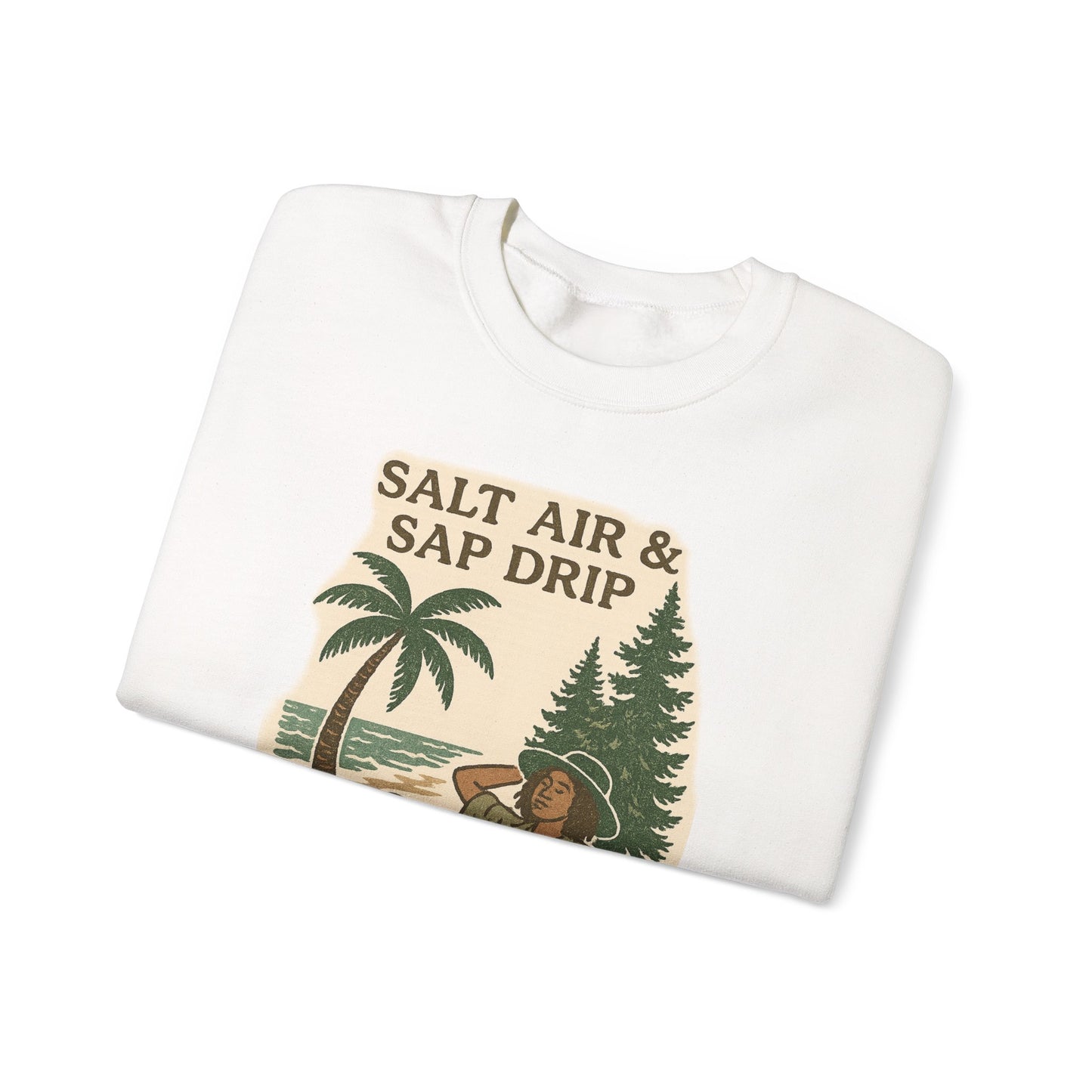 Cozy Beach Vibes Sweatshirt - Salt Air & Sap Drip Unisex Crewneck, Summer Casual Wear, Gift for Nature Lovers, Beach Trip Essentials