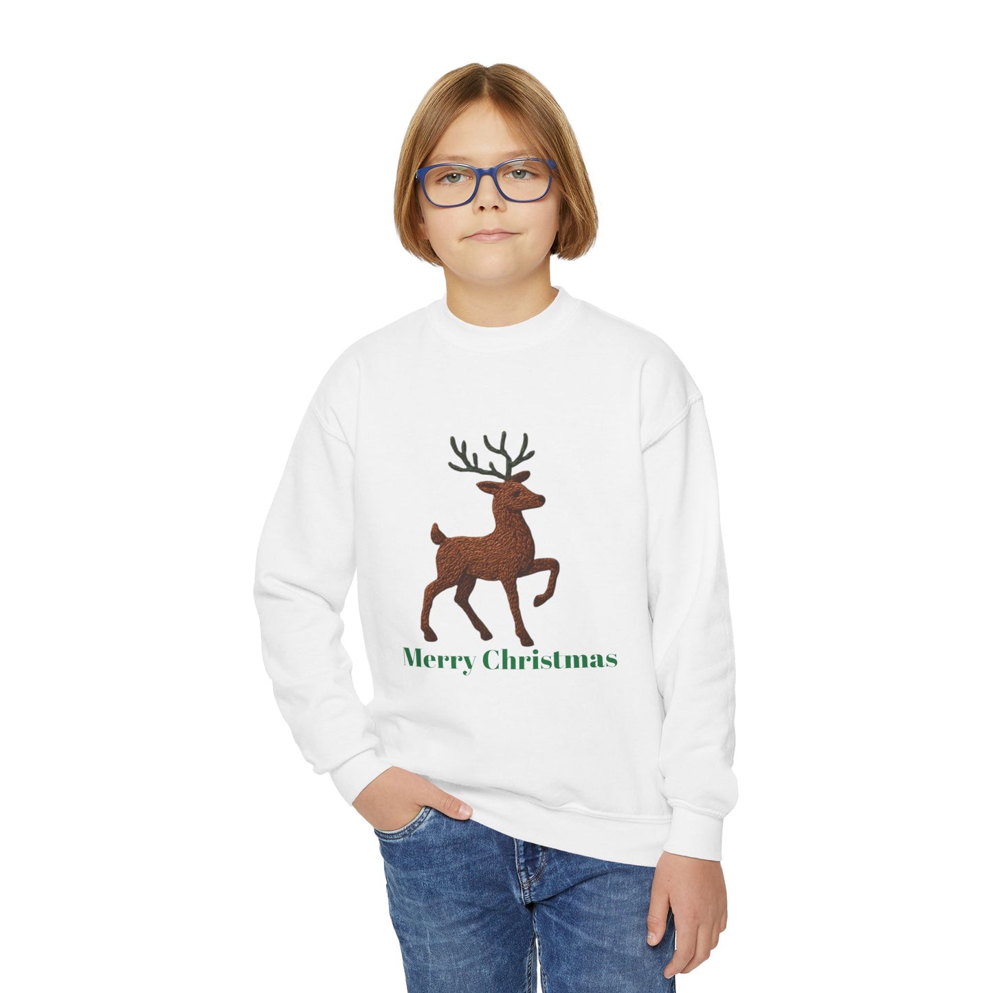 Christmas Reindeer Youth Crewneck Sweatshirt, Holiday Sweater, Winter Fashion, Kids Christmas Gift, Merry Christmas Apparel