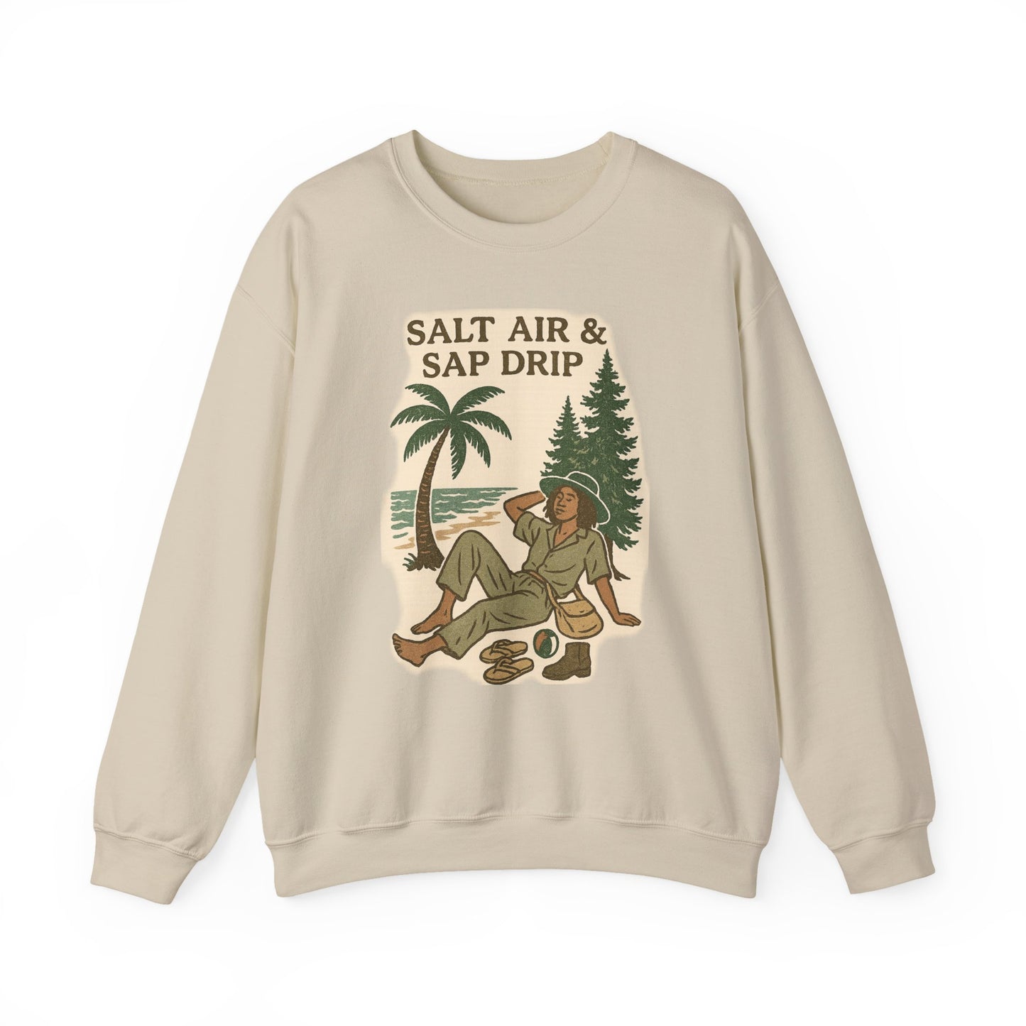 Cozy Beach Vibes Sweatshirt - Salt Air & Sap Drip Unisex Crewneck, Summer Casual Wear, Gift for Nature Lovers, Beach Trip Essentials