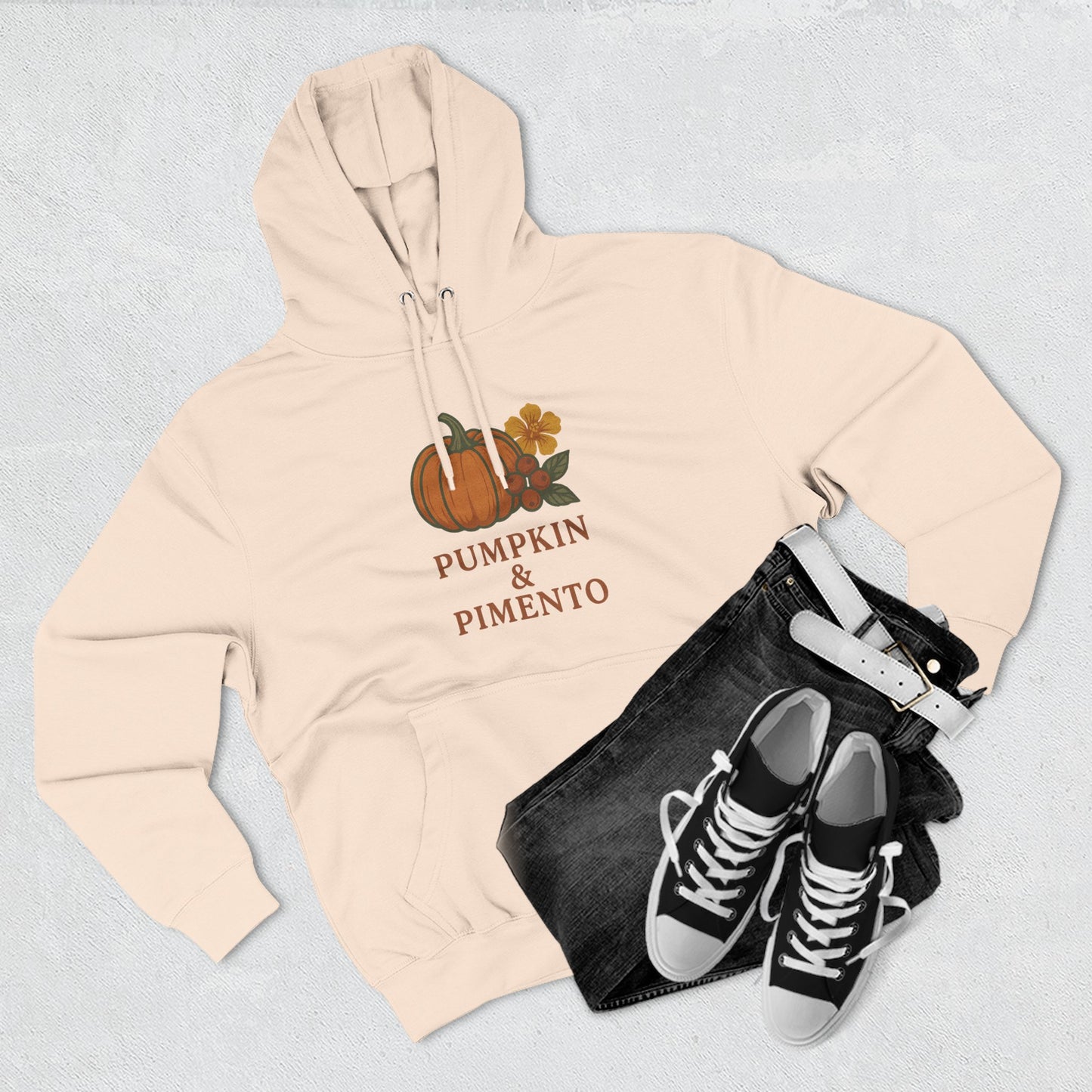Pumpkin & Pimento Fleece Hoodie | Cozy Fall Sweater, Autumn Fashion, Comfortable Casual Wear, Gift for Pumpkin Lovers, Halloween Apparel