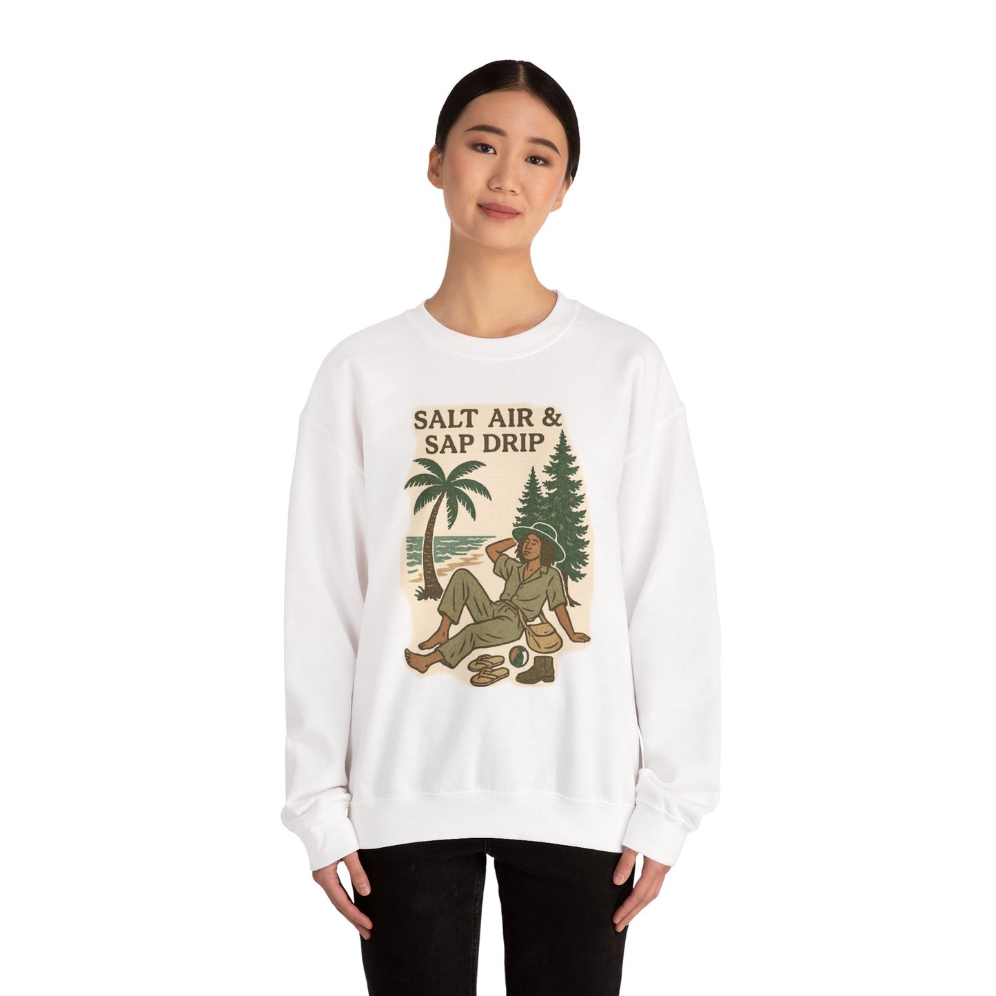 Cozy Beach Vibes Sweatshirt - Salt Air & Sap Drip Unisex Crewneck, Summer Casual Wear, Gift for Nature Lovers, Beach Trip Essentials