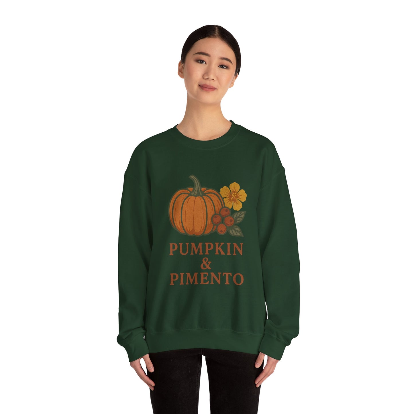 Pumpkin & Pimento Crewneck Sweatshirt, Cozy Fall Sweatshirt, Unisex Autumn Apparel, Thanksgiving Gift, Seasonal Fashion