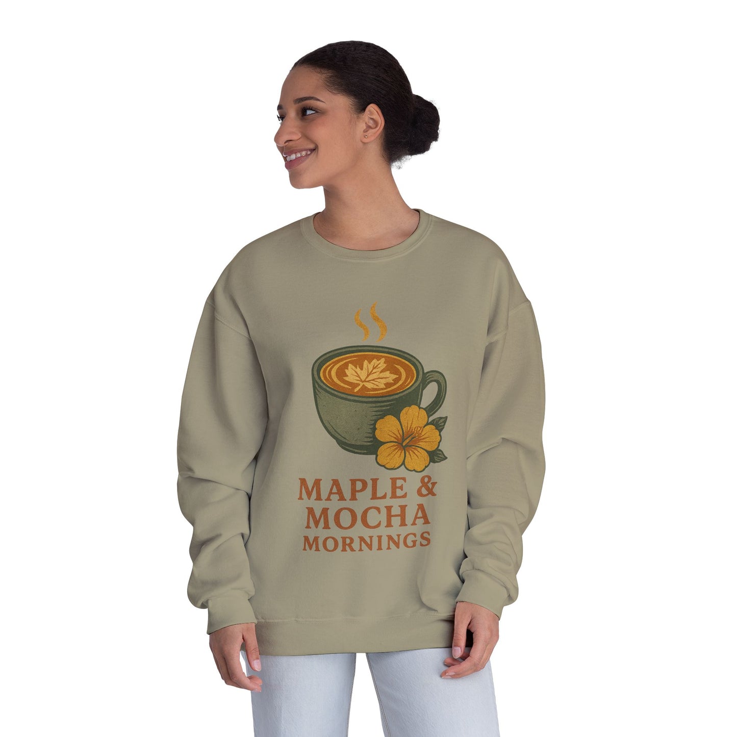 Cozy Coffee Sweatshirt - Maple & Mocha Mornings Unisex Crewneck, Warm Gift for Coffee Lovers, Casual Fall Fashion, Weekend Relaxation