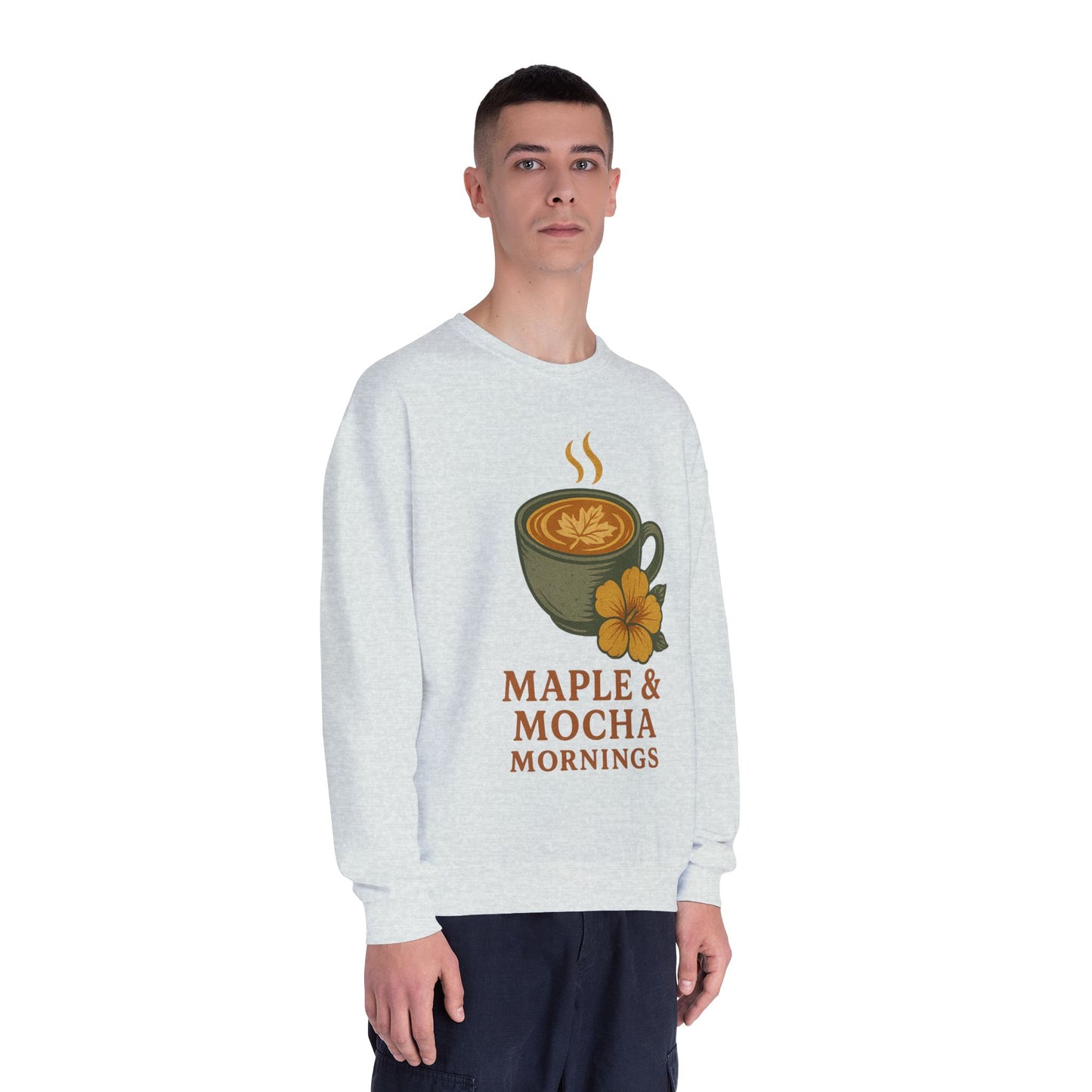 Cozy Coffee Sweatshirt - Maple & Mocha Mornings Unisex Crewneck, Warm Gift for Coffee Lovers, Casual Fall Fashion, Weekend Relaxation