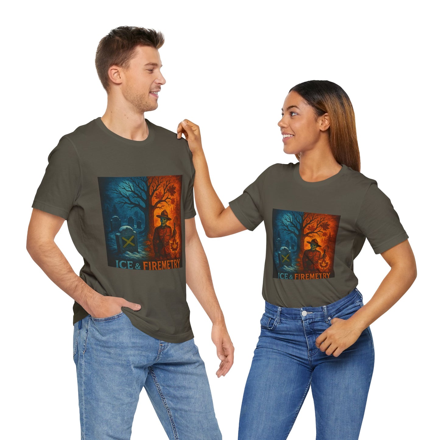 Unisex Ice & Fire Short Sleeve Tee - Firefighter Gift, Halloween Shirt, Cool Graphic Tee, Unique Adventure Wear, All-Season Style