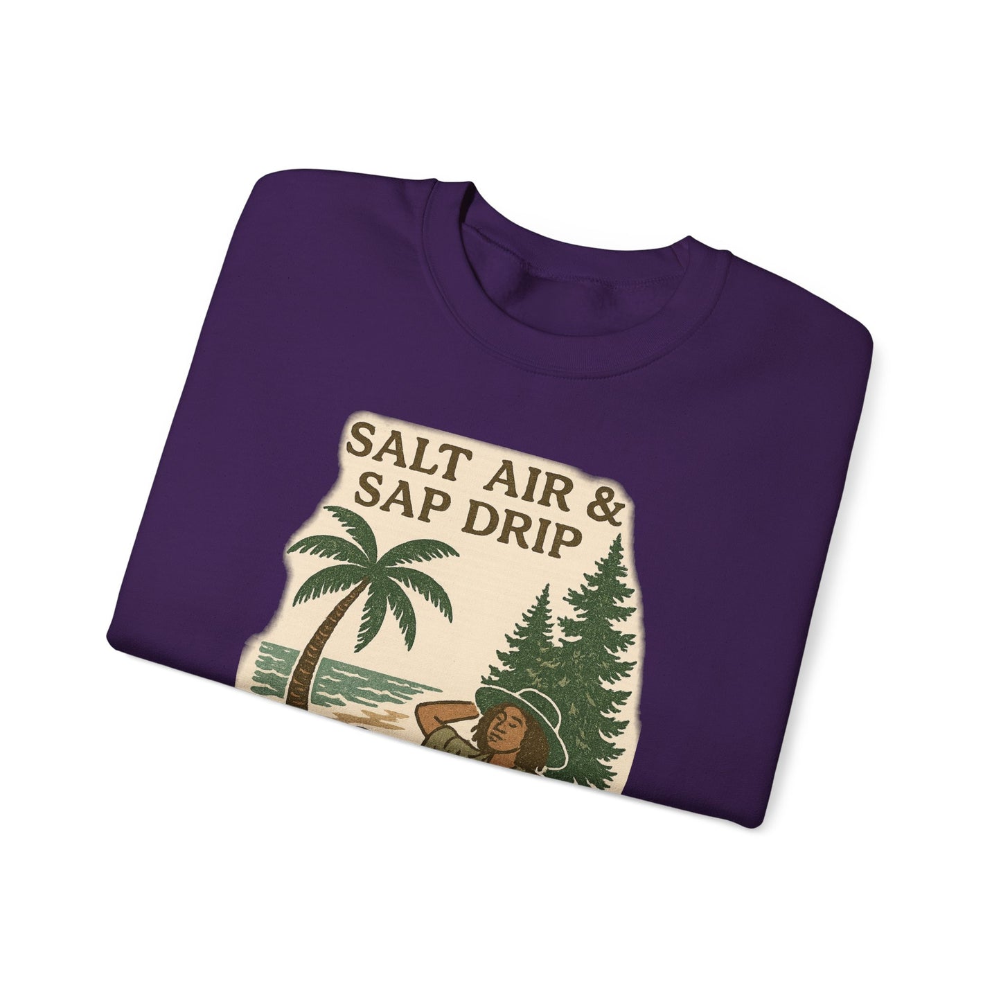 Cozy Beach Vibes Sweatshirt - Salt Air & Sap Drip Unisex Crewneck, Summer Casual Wear, Gift for Nature Lovers, Beach Trip Essentials