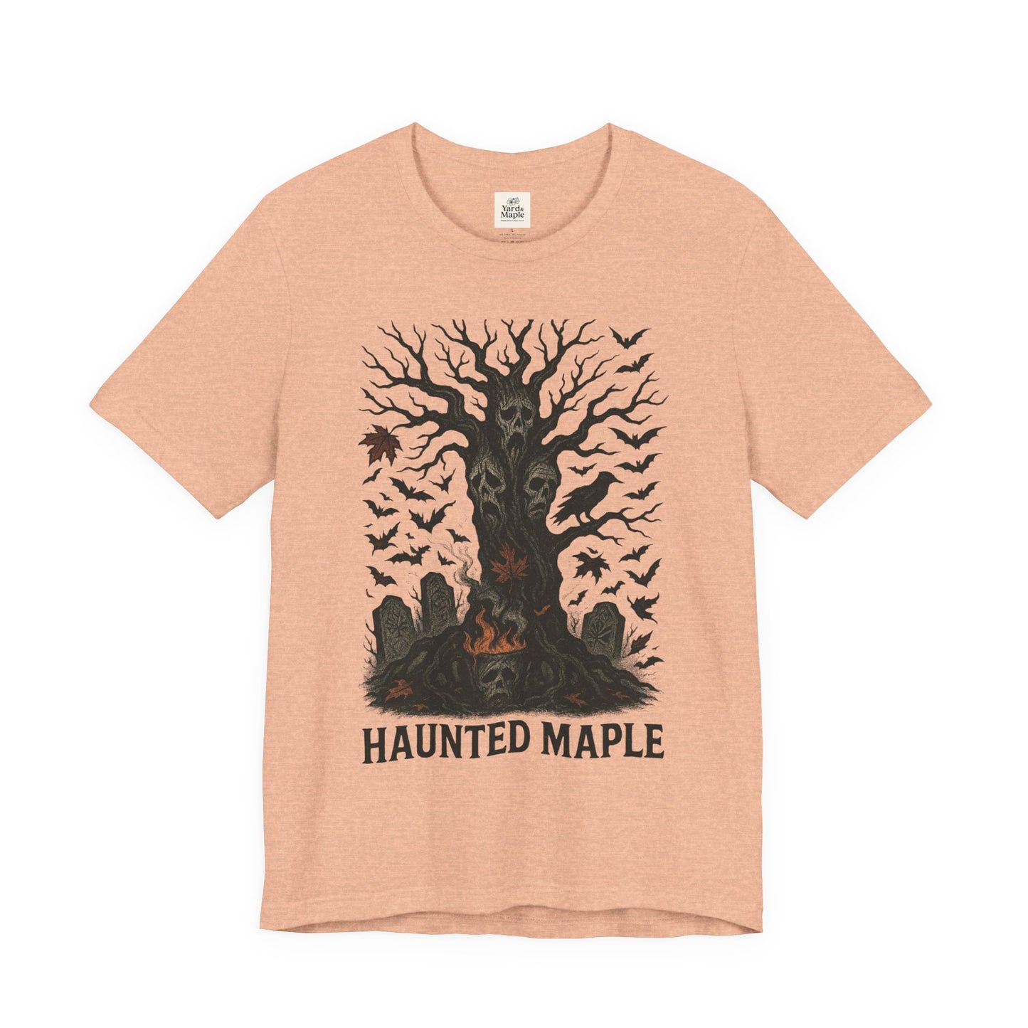 Haunted Maple Tee - Unisex Jersey Short Sleeve T-Shirt for Fall, Halloween, Spooky Vibe, Ghost Lovers, Unique Gift
