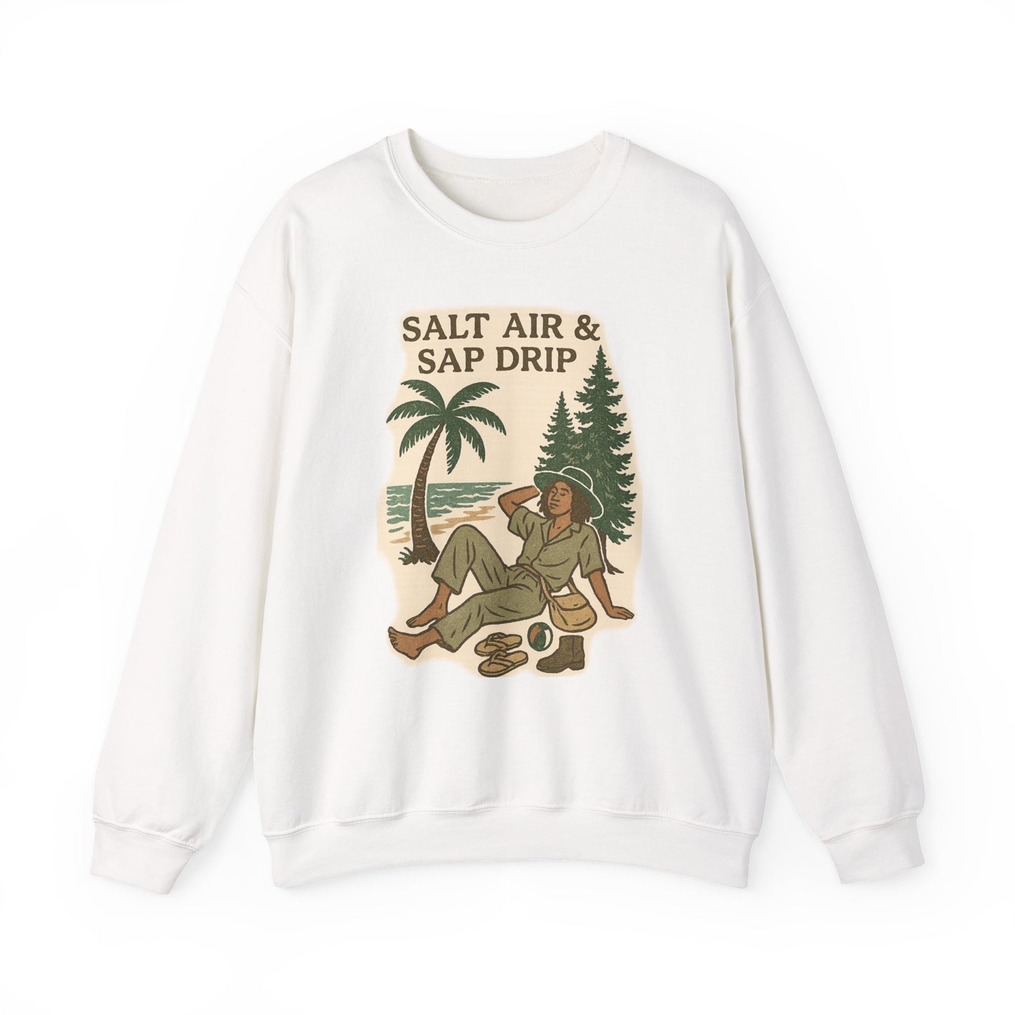 Cozy Beach Vibes Sweatshirt - Salt Air & Sap Drip Unisex Crewneck, Summer Casual Wear, Gift for Nature Lovers, Beach Trip Essentials
