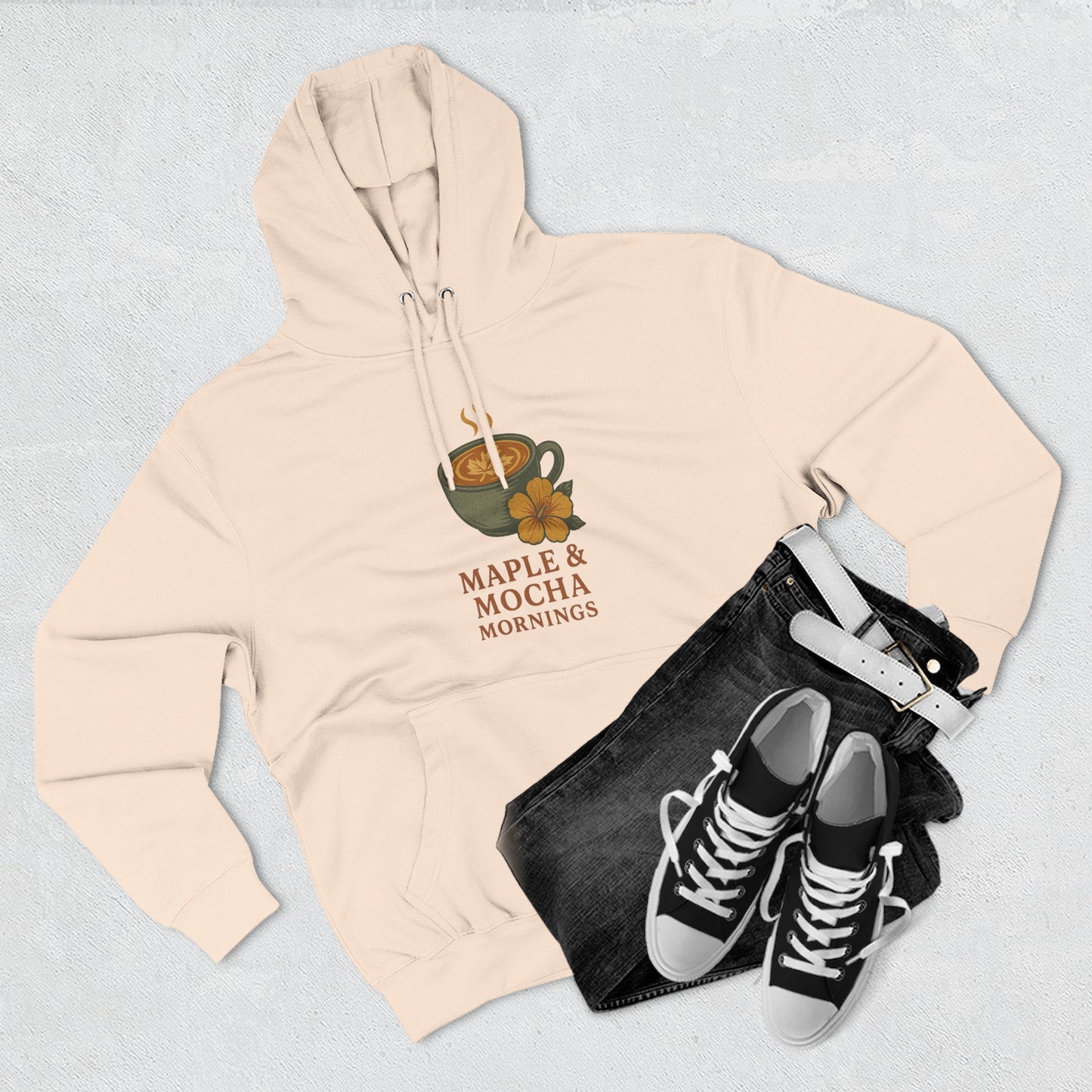 Cozy Maple & Mocha Fleece Hoodie, Perfect for Mornings, Autumn Fashion, Casualwear, Gift for Coffee Lovers