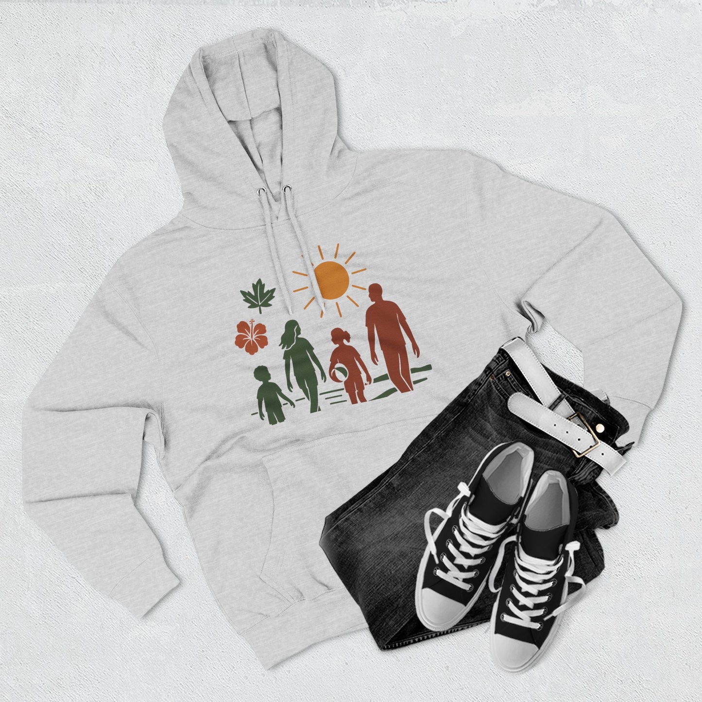 Family Bonding Three-Panel Hoodie, Cozy Family Artwork Fleece, Casual Family Gatherings Sweatshirt, Family Love Hooded Top, Gift for Parents