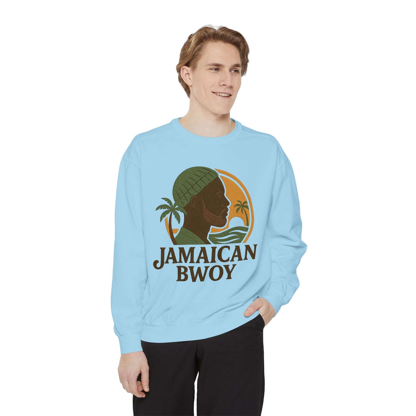 Jamaican Bwoy Sweatshirt, Cozy Unisex Pullover, Streetwear Style, Perfect Gift for Reggae Lovers, Summer Vibes Apparel, Gift for Him/Her