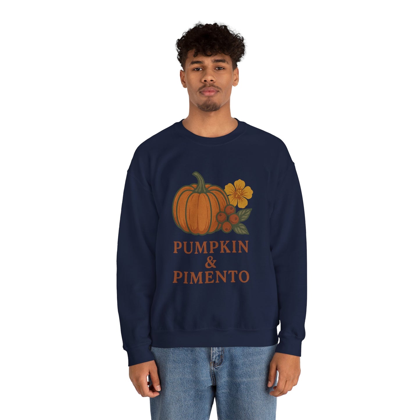 Pumpkin & Pimento Crewneck Sweatshirt, Cozy Fall Sweatshirt, Unisex Autumn Apparel, Thanksgiving Gift, Seasonal Fashion