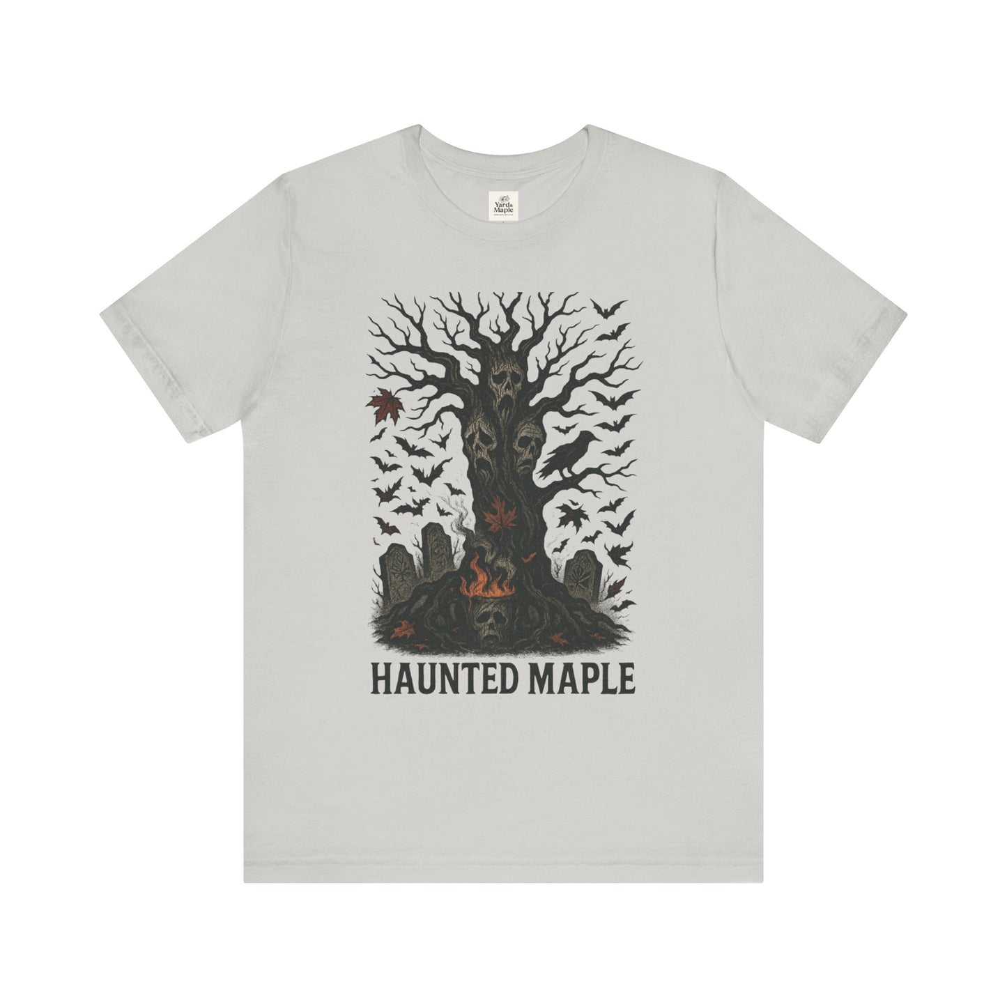 Haunted Maple Tee - Unisex Jersey Short Sleeve T-Shirt for Fall, Halloween, Spooky Vibe, Ghost Lovers, Unique Gift