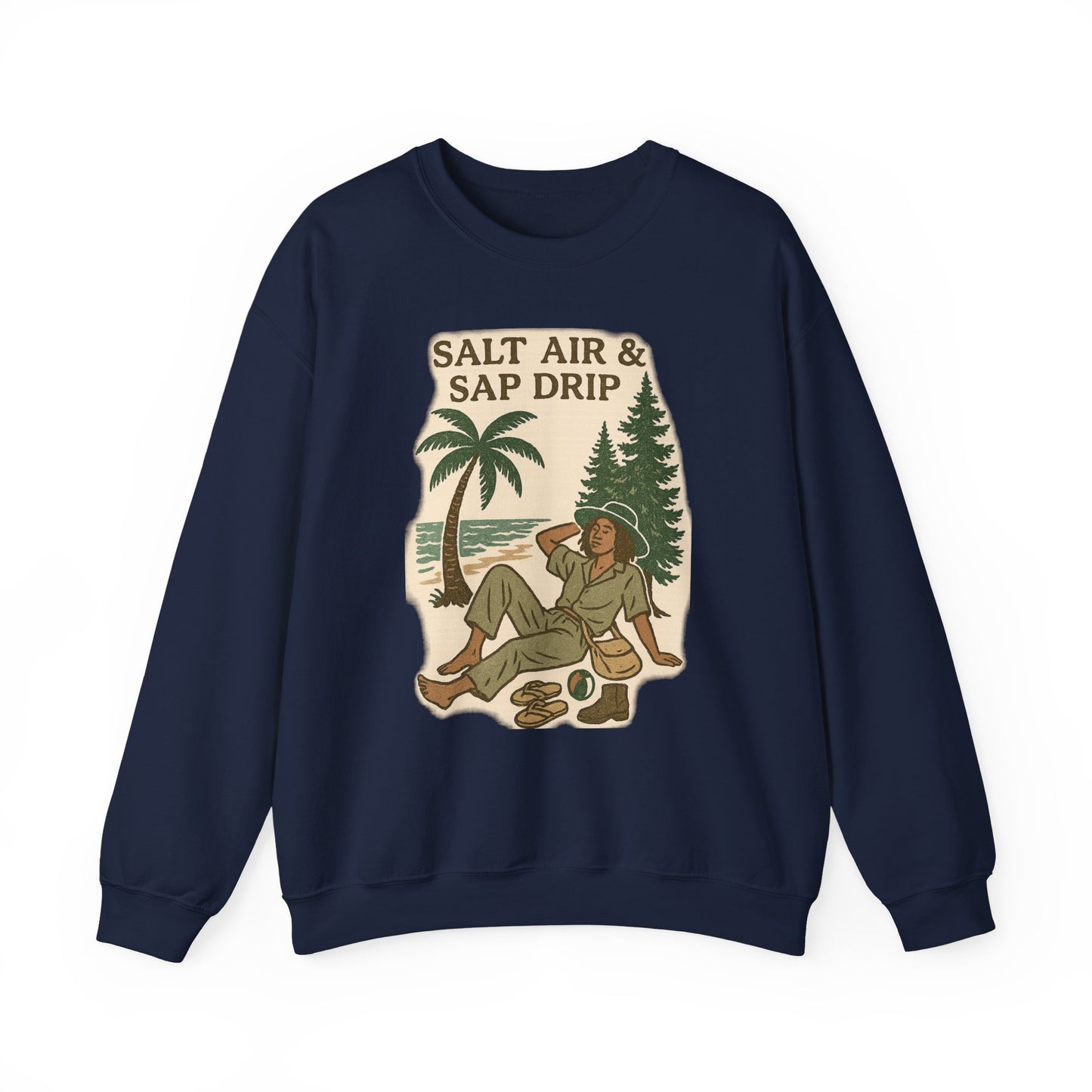 Cozy Beach Vibes Sweatshirt - Salt Air & Sap Drip Unisex Crewneck, Summer Casual Wear, Gift for Nature Lovers, Beach Trip Essentials