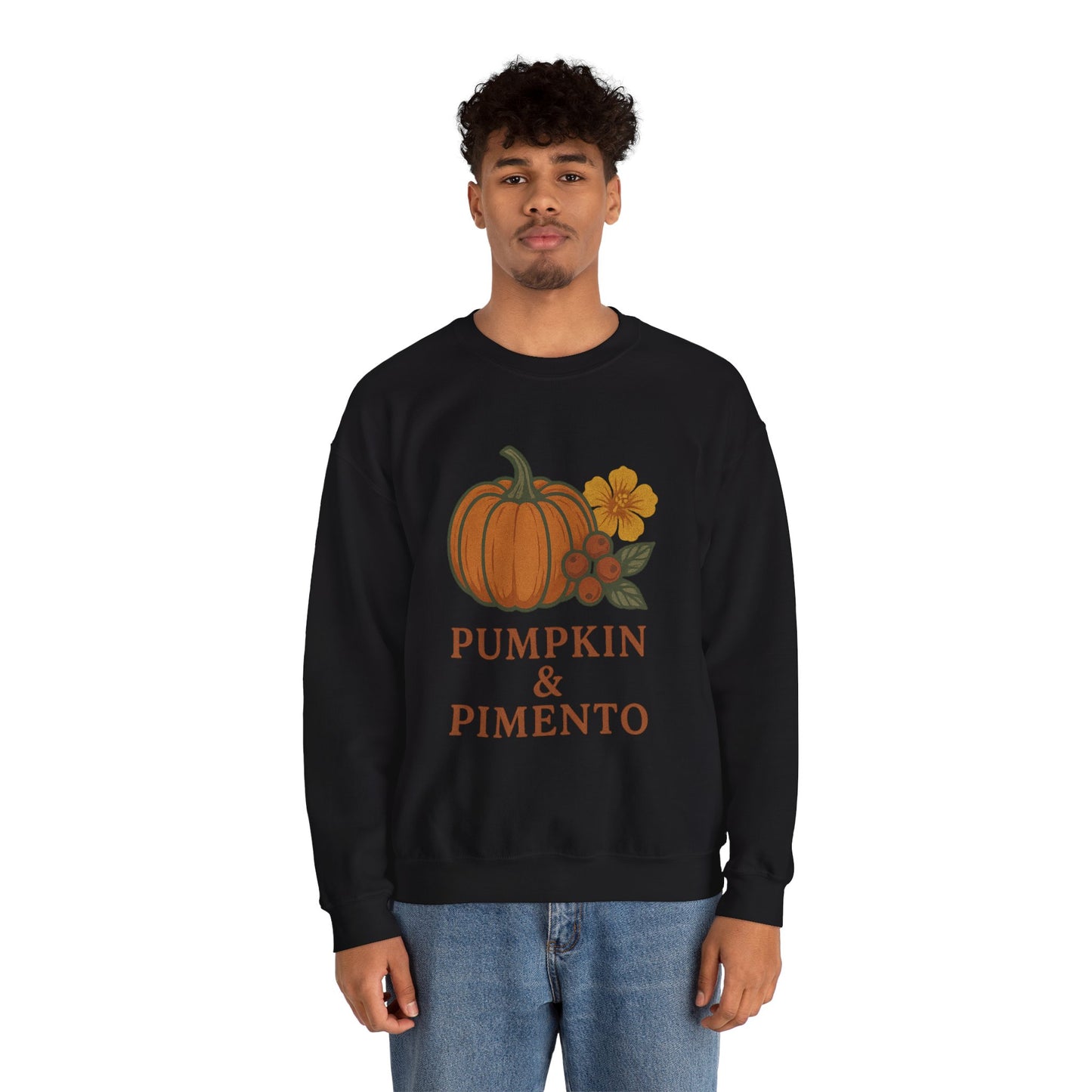 Pumpkin & Pimento Crewneck Sweatshirt, Cozy Fall Sweatshirt, Unisex Autumn Apparel, Thanksgiving Gift, Seasonal Fashion