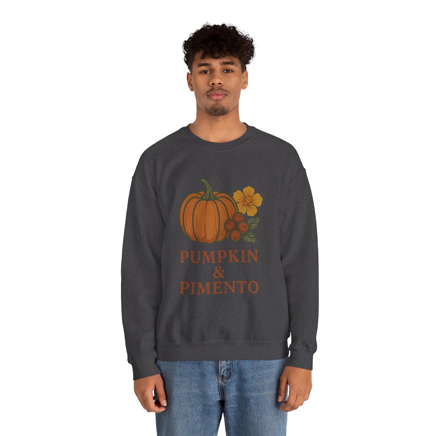 Pumpkin & Pimento Crewneck Sweatshirt, Cozy Fall Sweatshirt, Unisex Autumn Apparel, Thanksgiving Gift, Seasonal Fashion
