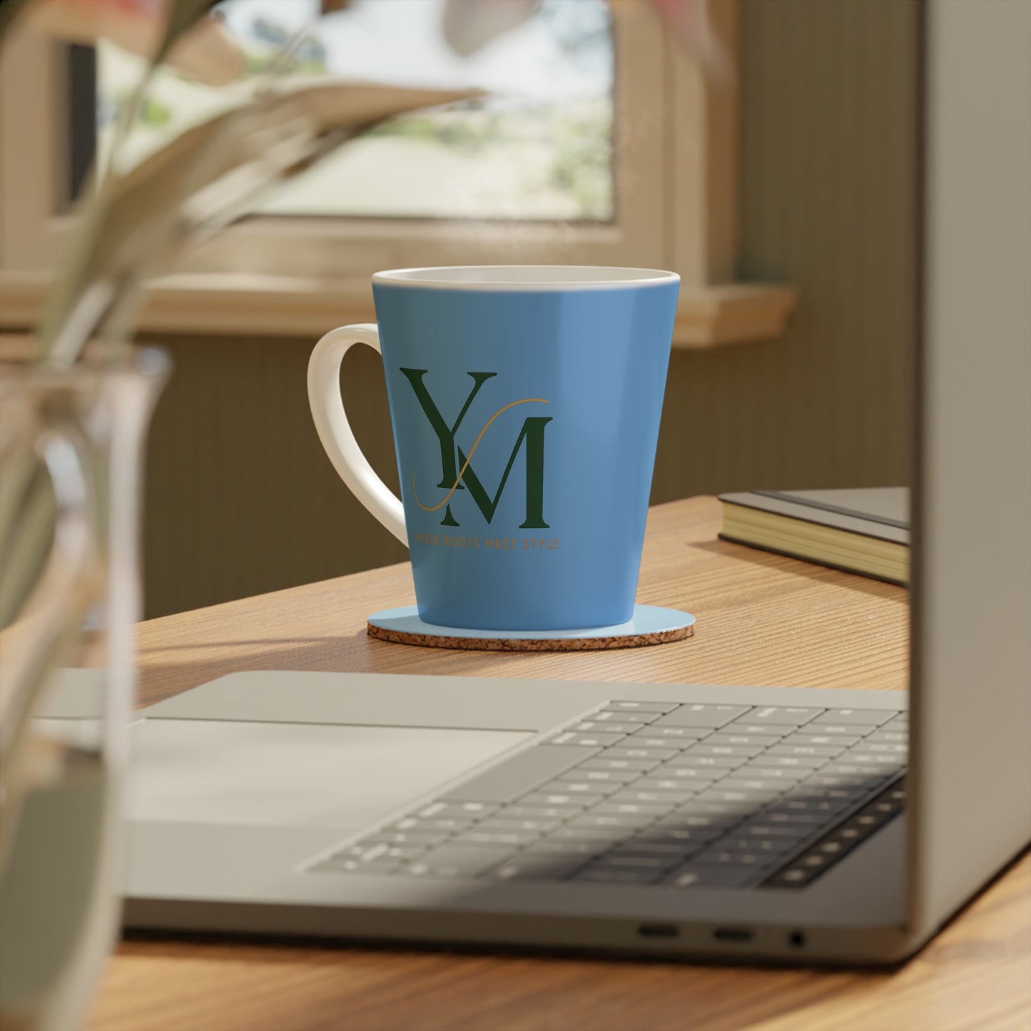 Personalized Elegant Coffee Latte Mug, Gift for Her, Custom Drinkware, Tea Cup, Morning Beverage, Blue Design