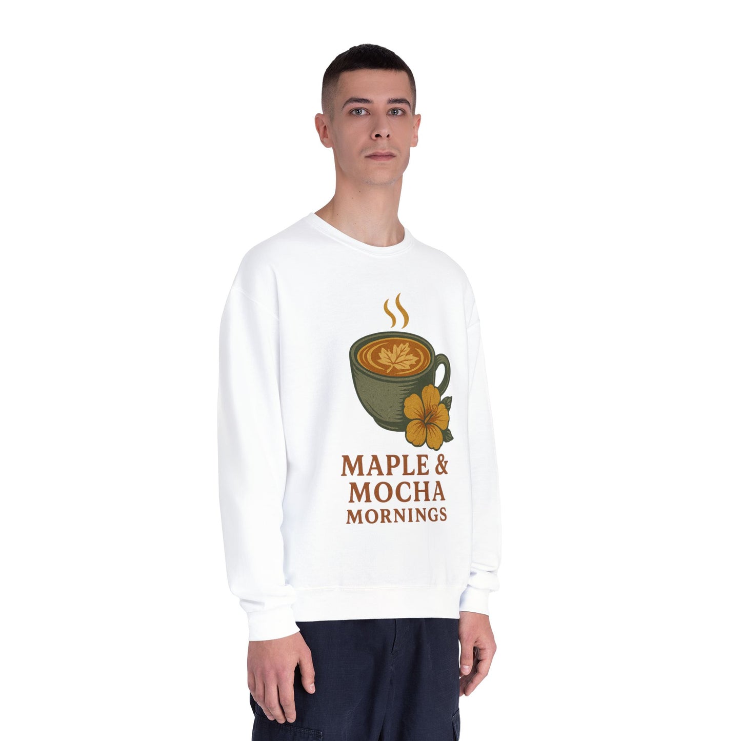 Cozy Coffee Sweatshirt - Maple & Mocha Mornings Unisex Crewneck, Warm Gift for Coffee Lovers, Casual Fall Fashion, Weekend Relaxation