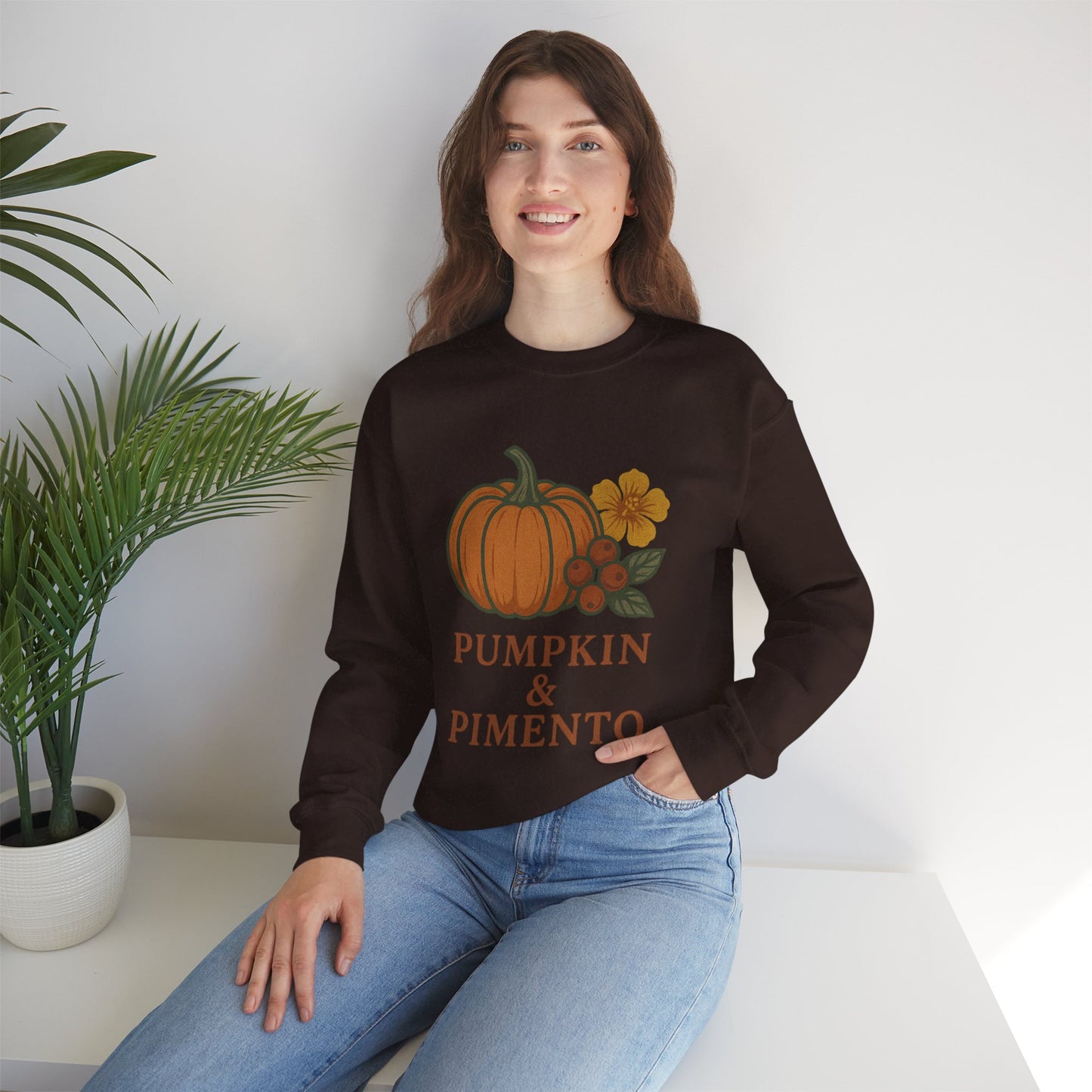 Pumpkin & Pimento Crewneck Sweatshirt, Cozy Fall Sweatshirt, Unisex Autumn Apparel, Thanksgiving Gift, Seasonal Fashion