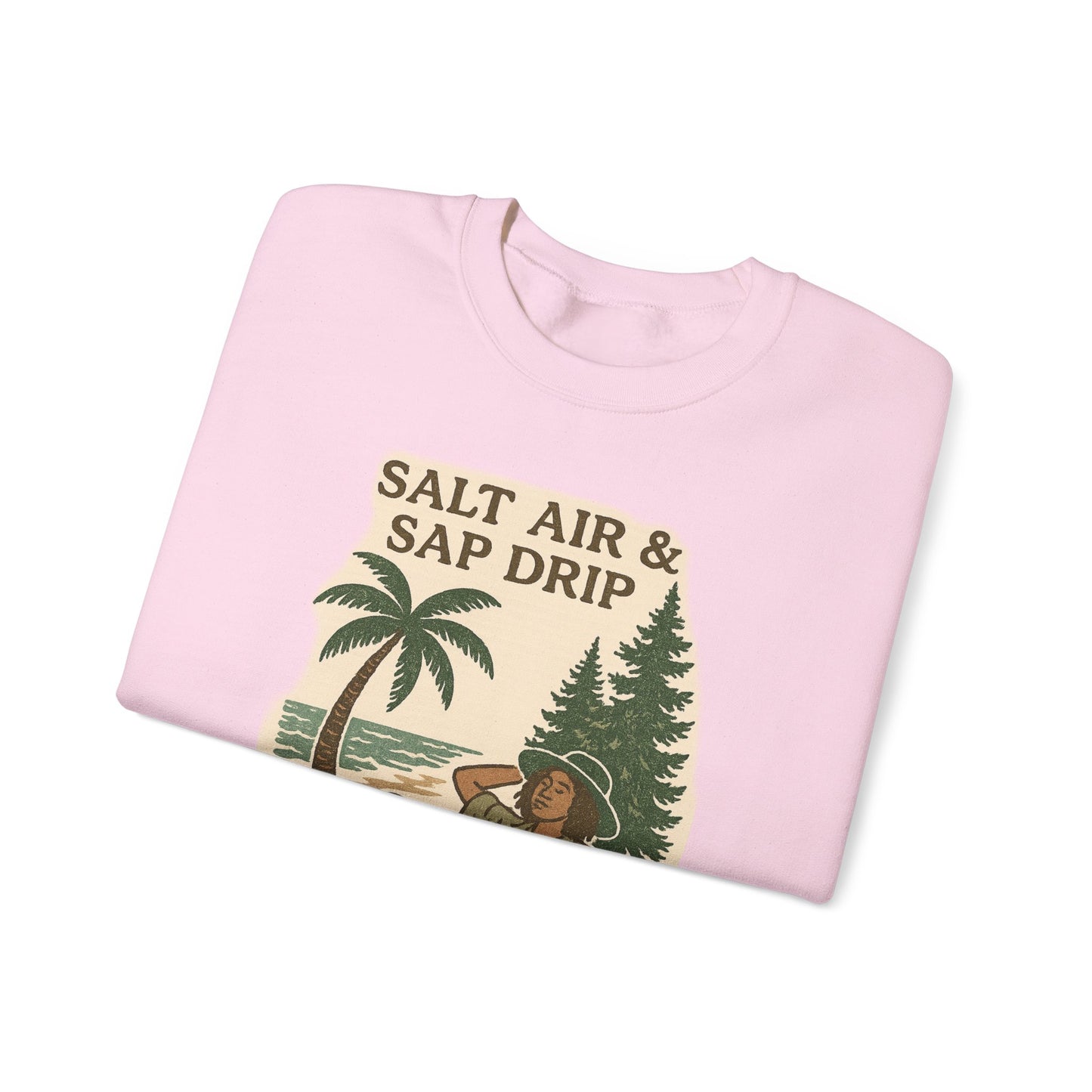 Cozy Beach Vibes Sweatshirt - Salt Air & Sap Drip Unisex Crewneck, Summer Casual Wear, Gift for Nature Lovers, Beach Trip Essentials