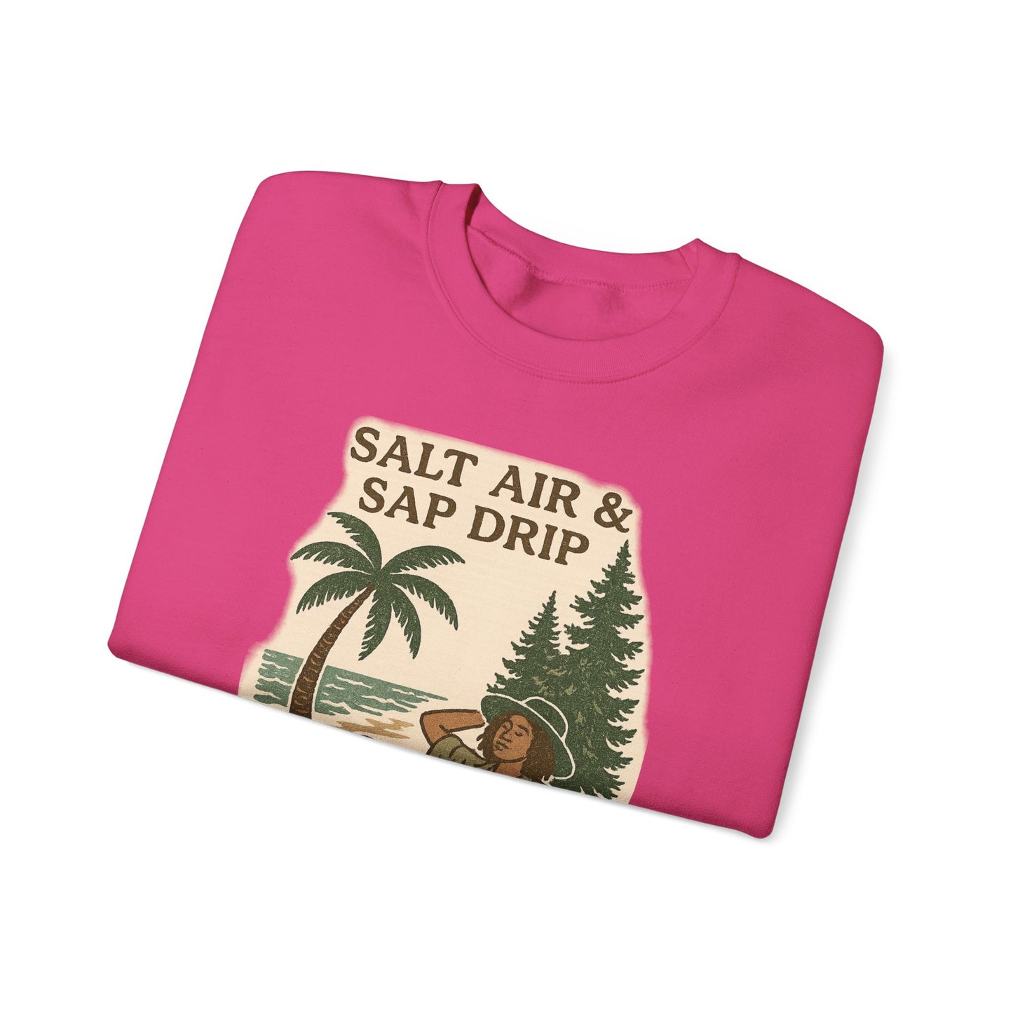 Cozy Beach Vibes Sweatshirt - Salt Air & Sap Drip Unisex Crewneck, Summer Casual Wear, Gift for Nature Lovers, Beach Trip Essentials
