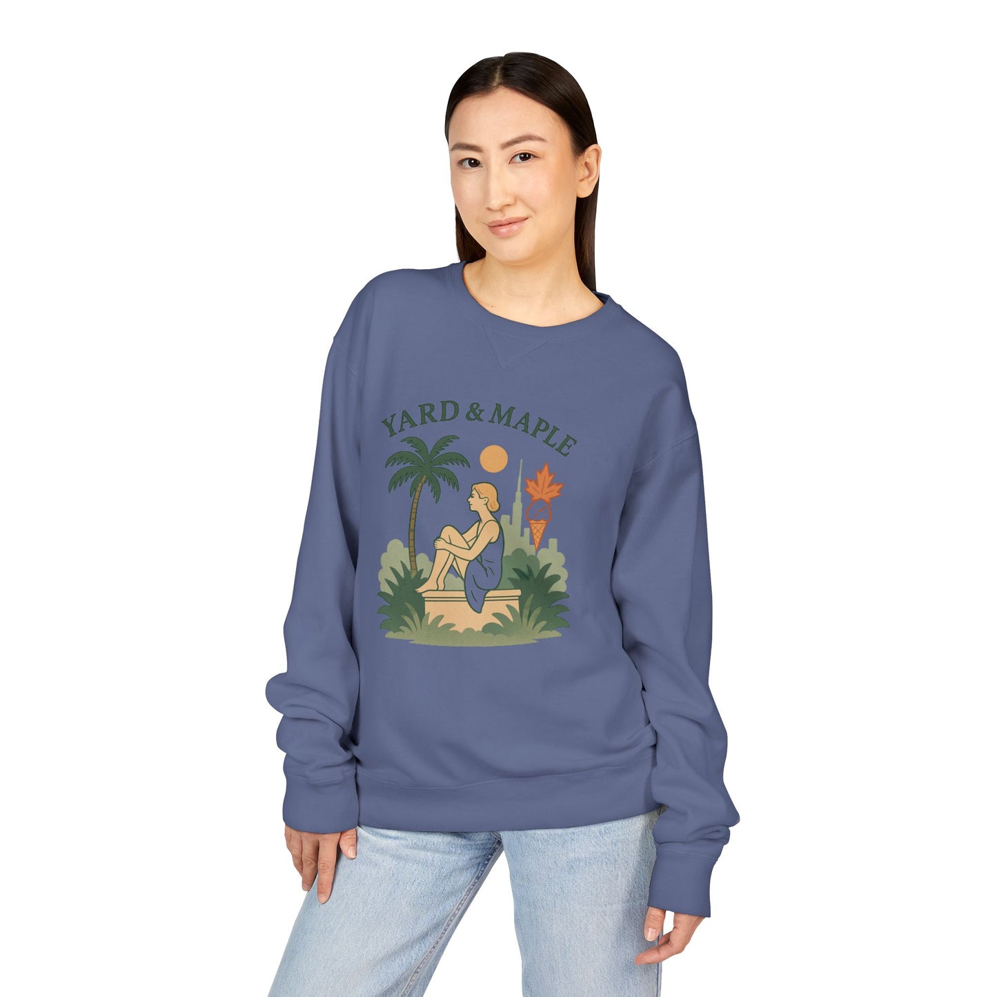 Yard & Maple Crewneck Sweatshirt, Cozy Sweatshirt, Unisex Apparel, Casual Wear, Summer Vibes, Gift for Him or Her