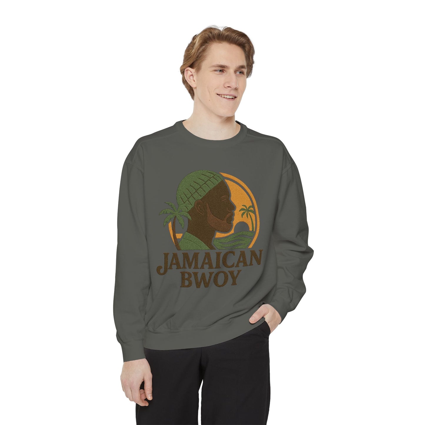 Jamaican Bwoy Sweatshirt, Cozy Unisex Pullover, Streetwear Style, Perfect Gift for Reggae Lovers, Summer Vibes Apparel, Gift for Him/Her