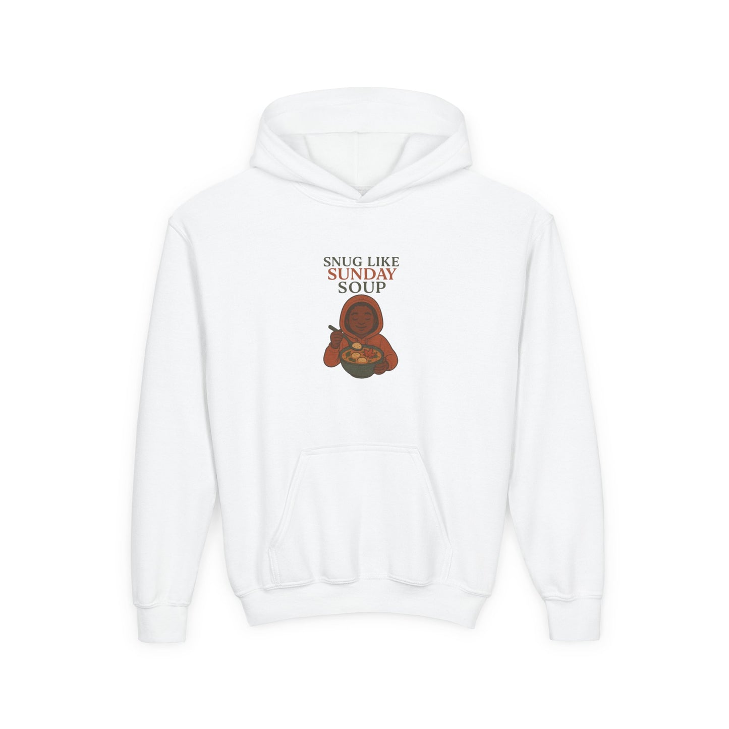 Snug Like Sunday Soup Youth Hoodie - Cozy Kids Sweatshirt, Gifts for Children, Chill Day Apparel, Double Duty Comfort