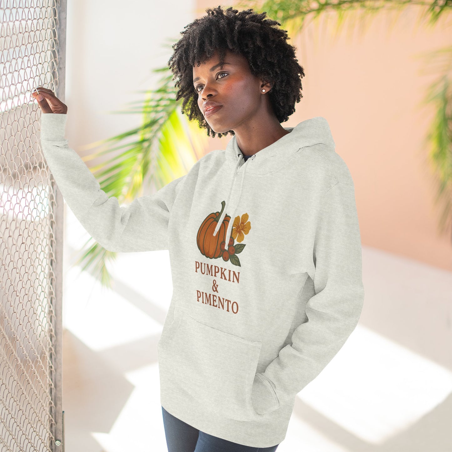 Pumpkin & Pimento Fleece Hoodie | Cozy Fall Sweater, Autumn Fashion, Comfortable Casual Wear, Gift for Pumpkin Lovers, Halloween Apparel
