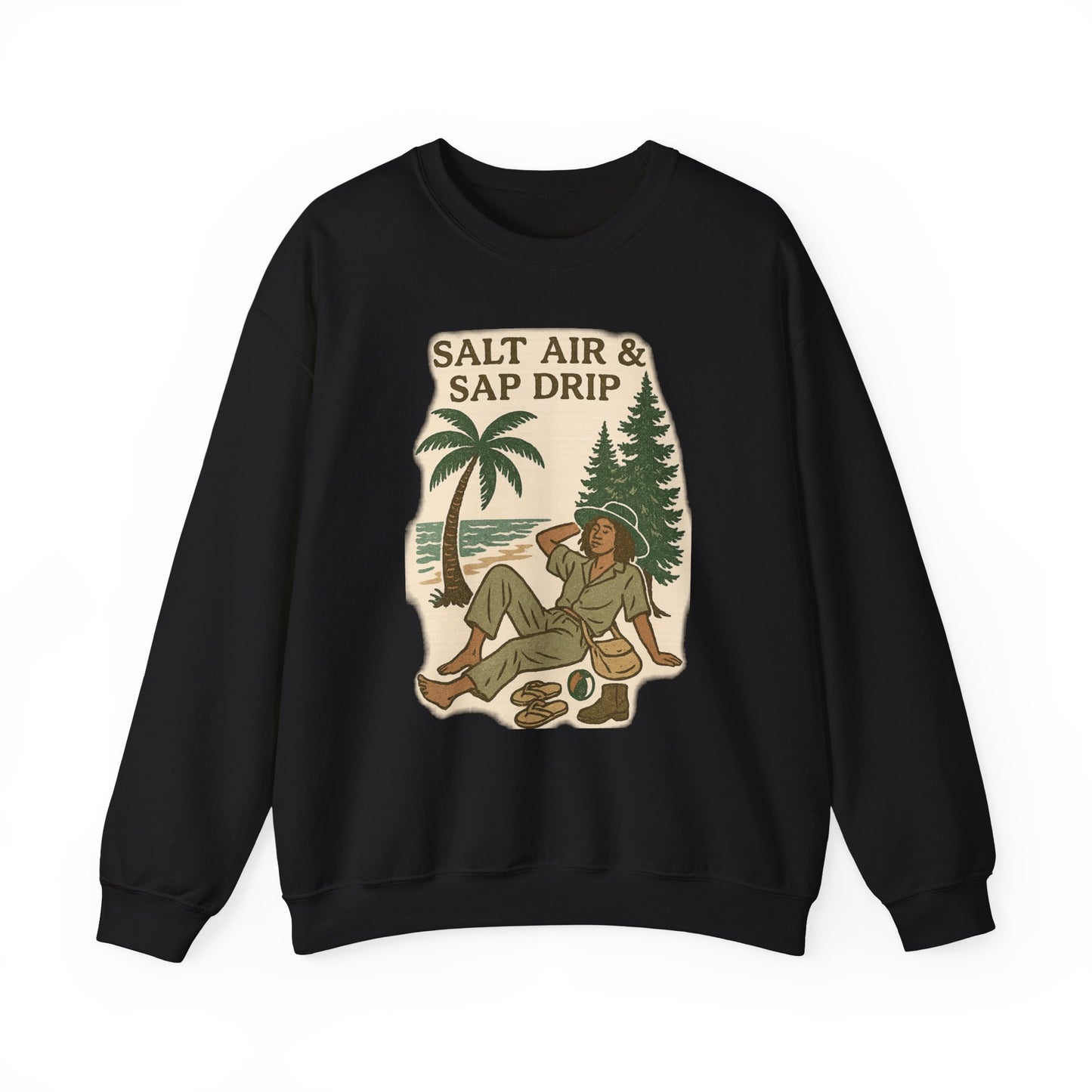 Cozy Beach Vibes Sweatshirt - Salt Air & Sap Drip Unisex Crewneck, Summer Casual Wear, Gift for Nature Lovers, Beach Trip Essentials