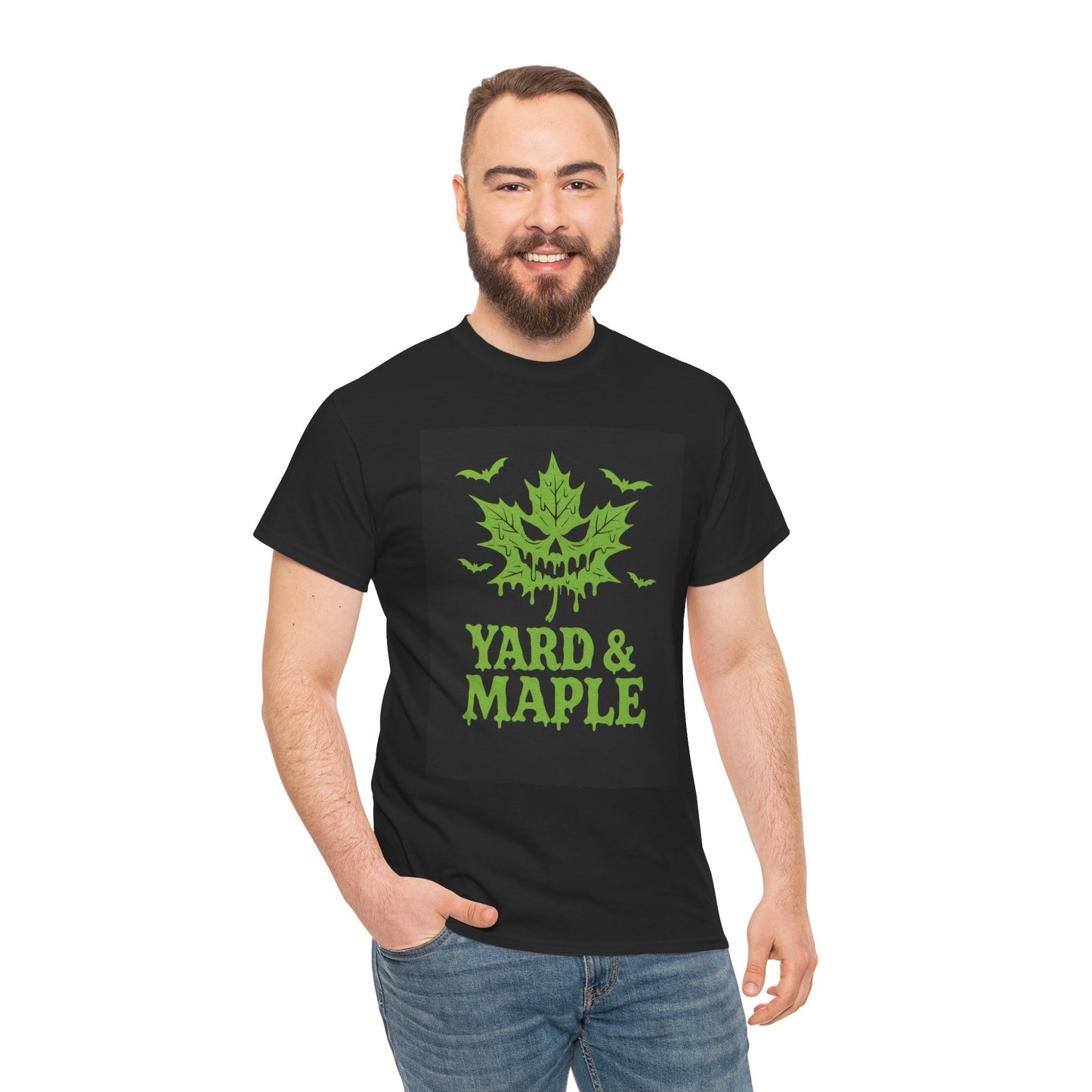 Halloween Themed Unisex Tee with Yard & Maple Design, Autumn Apparel, Fall T-Shirt, Spooky Graphic Tee, Unisex Halloween Shirt