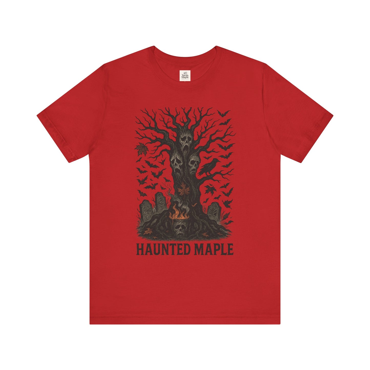 Haunted Maple Tee - Unisex Jersey Short Sleeve T-Shirt for Fall, Halloween, Spooky Vibe, Ghost Lovers, Unique Gift