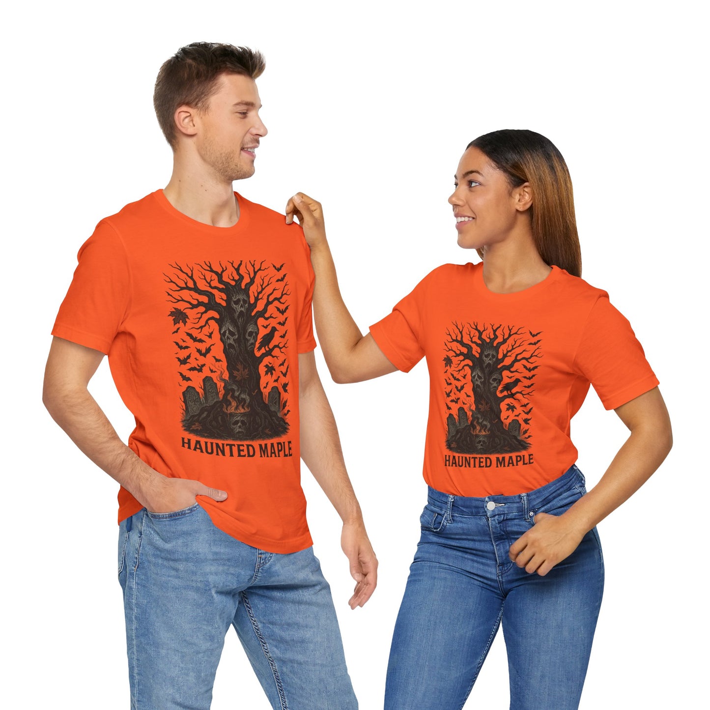 Haunted Maple Tee - Unisex Jersey Short Sleeve T-Shirt for Fall, Halloween, Spooky Vibe, Ghost Lovers, Unique Gift