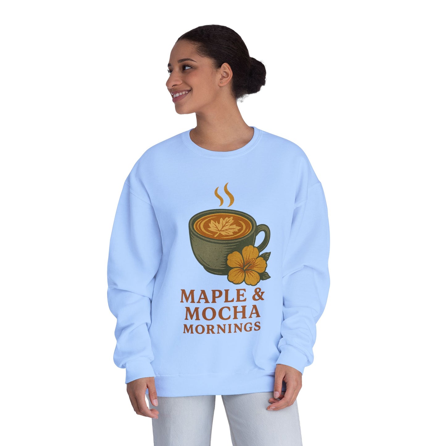 Cozy Coffee Sweatshirt - Maple & Mocha Mornings Unisex Crewneck, Warm Gift for Coffee Lovers, Casual Fall Fashion, Weekend Relaxation